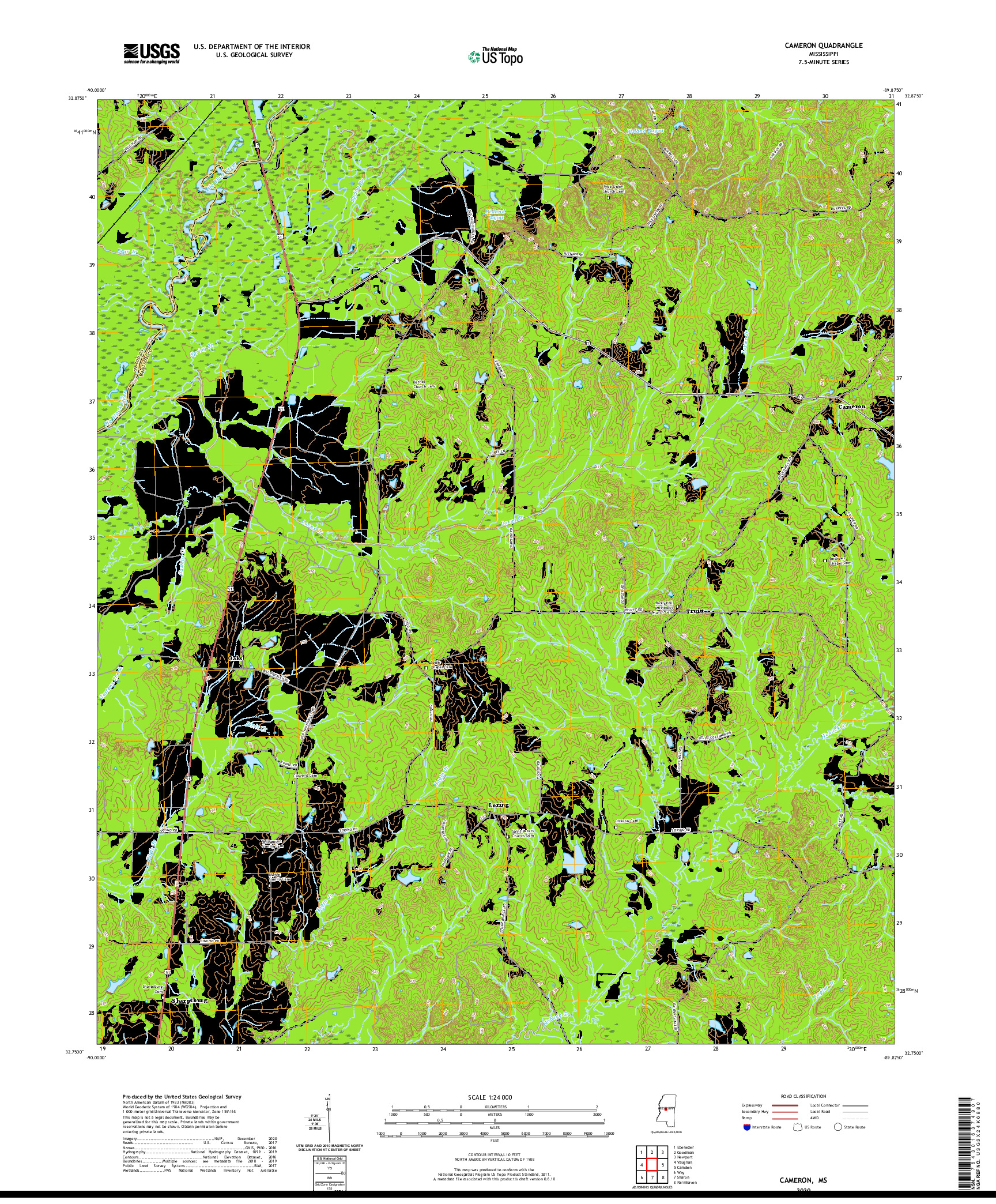 USGS US TOPO 7.5-MINUTE MAP FOR CAMERON, MS 2020