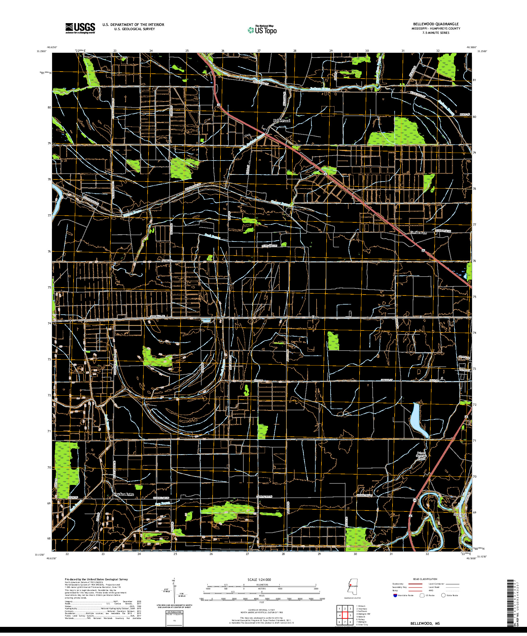 USGS US TOPO 7.5-MINUTE MAP FOR BELLEWOOD, MS 2020