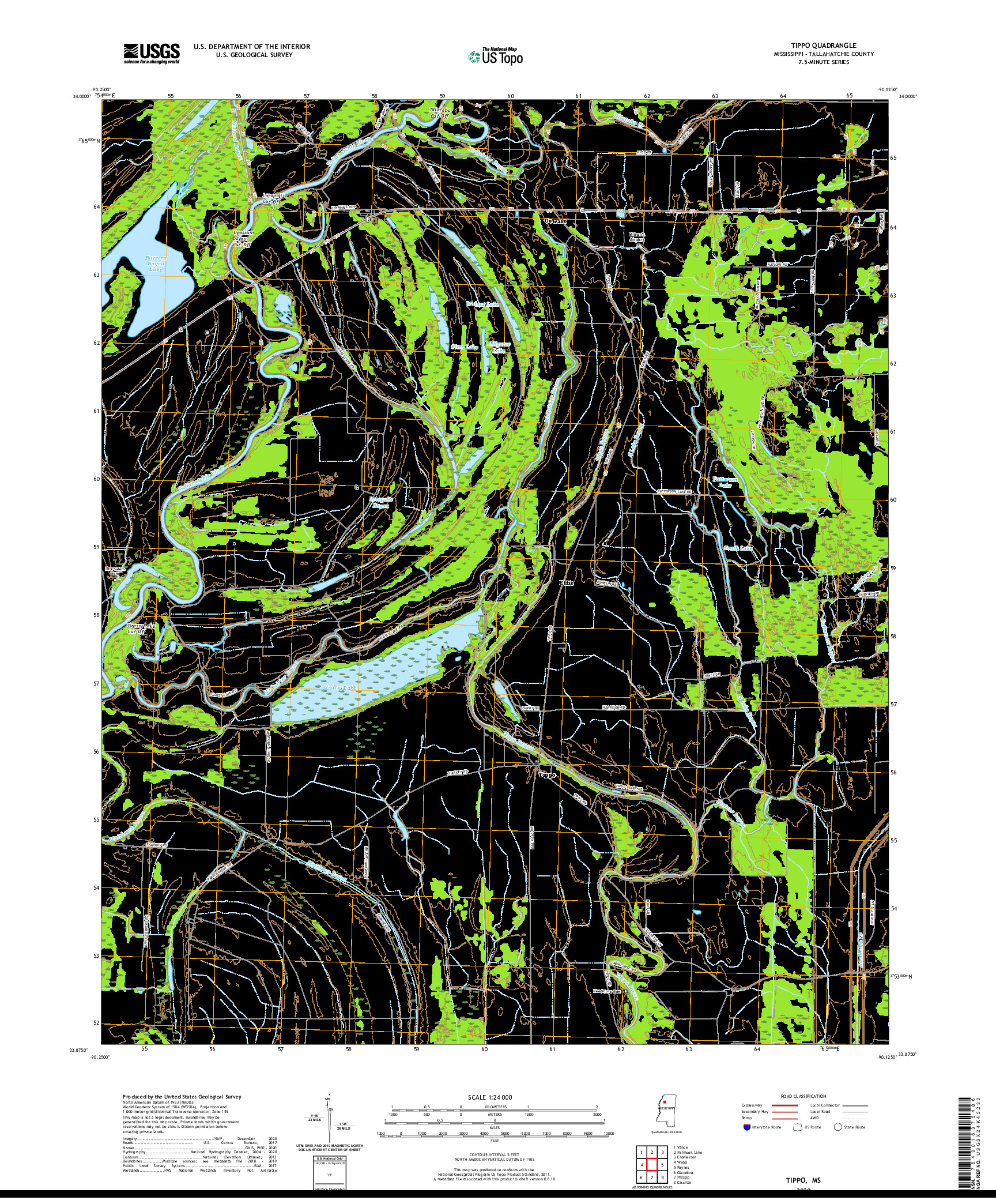 USGS US TOPO 7.5-MINUTE MAP FOR TIPPO, MS 2020