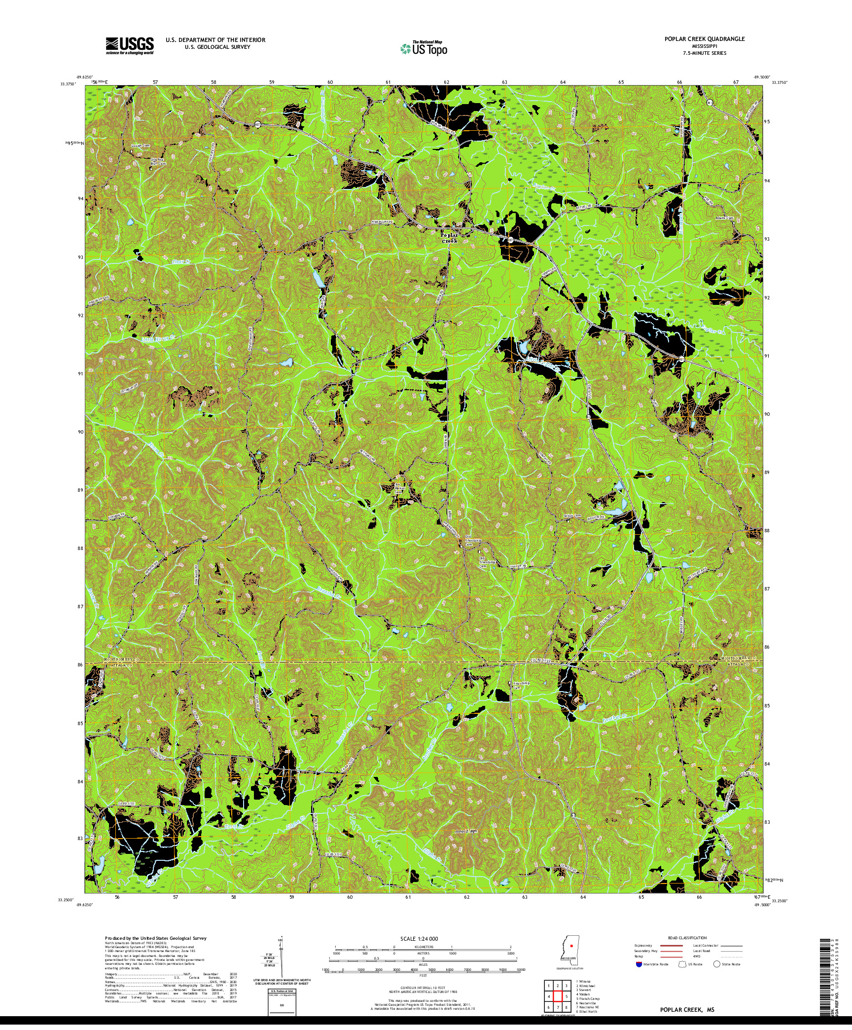 USGS US TOPO 7.5-MINUTE MAP FOR POPLAR CREEK, MS 2020