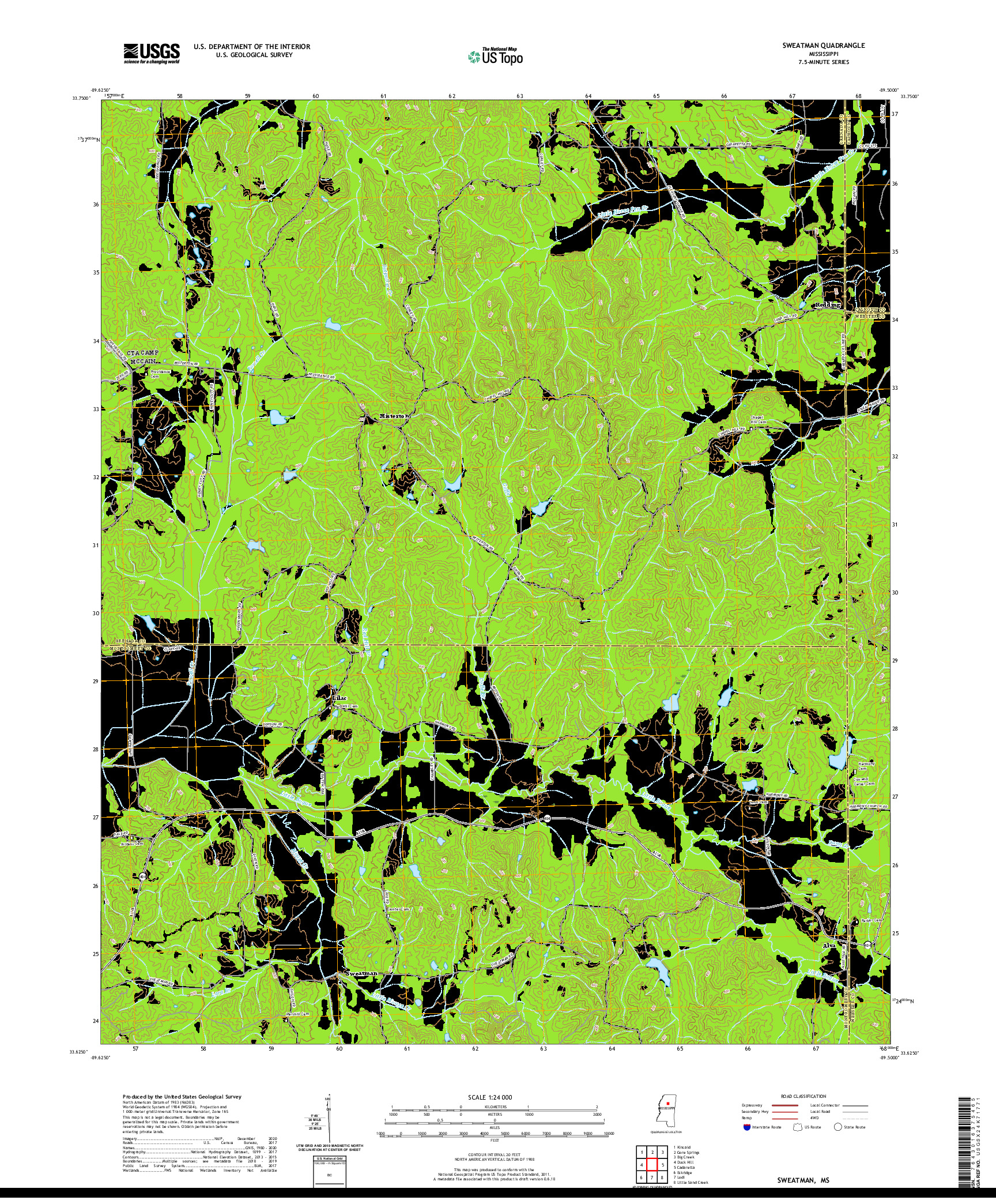 USGS US TOPO 7.5-MINUTE MAP FOR SWEATMAN, MS 2020