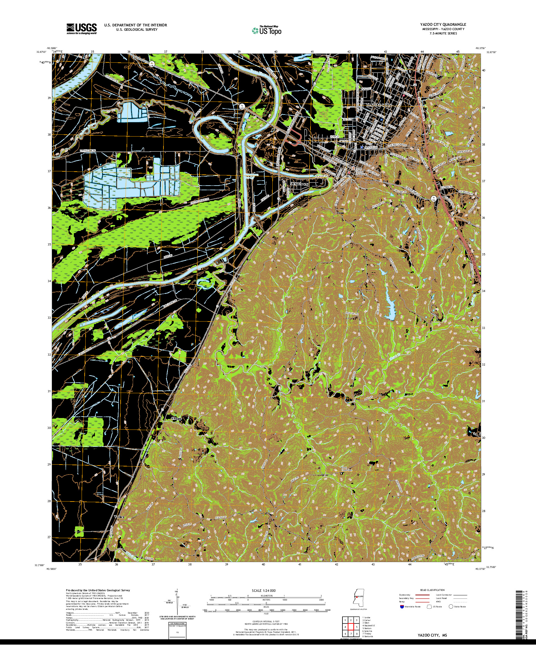 USGS US TOPO 7.5-MINUTE MAP FOR YAZOO CITY, MS 2020