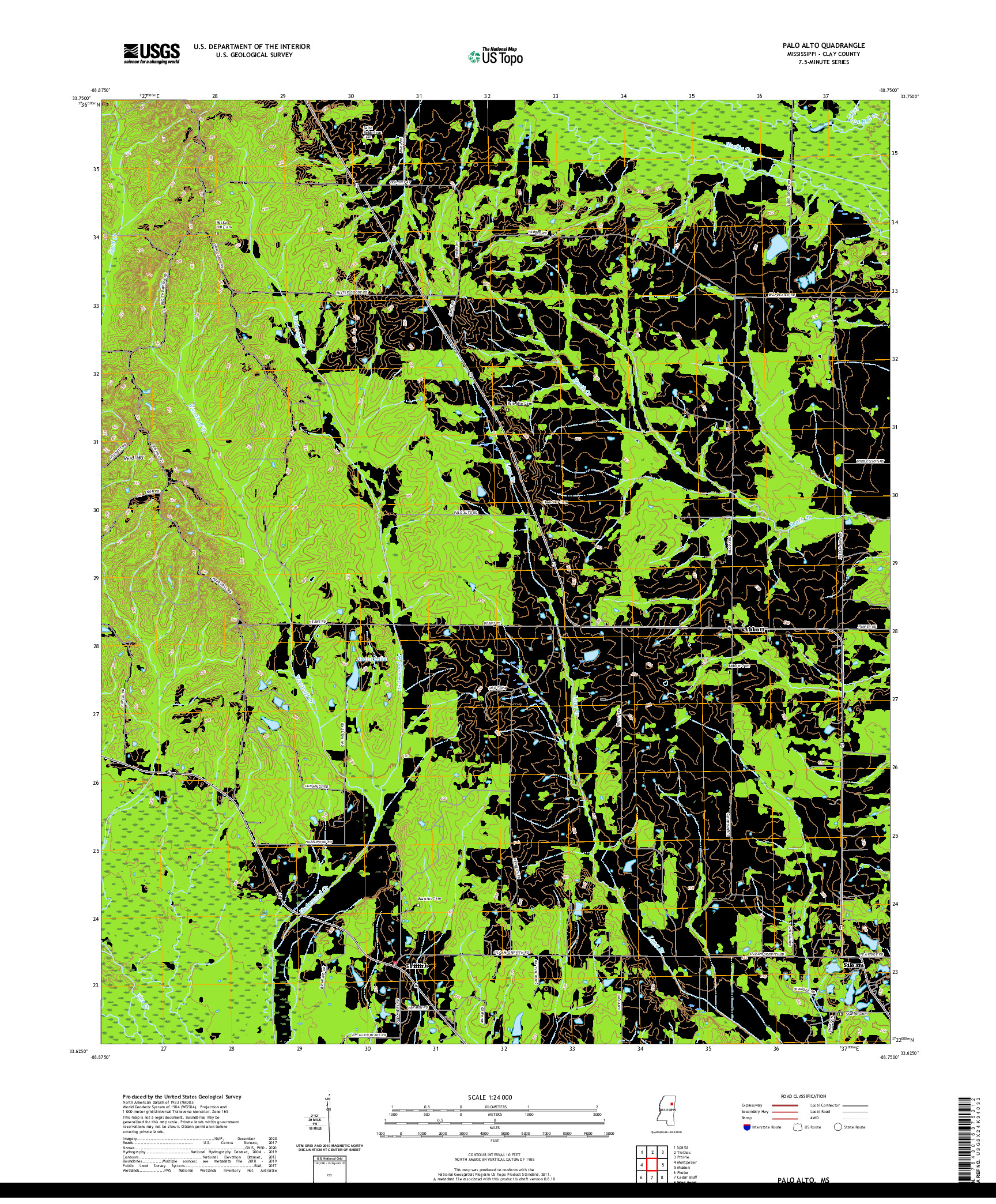 USGS US TOPO 7.5-MINUTE MAP FOR PALO ALTO, MS 2020