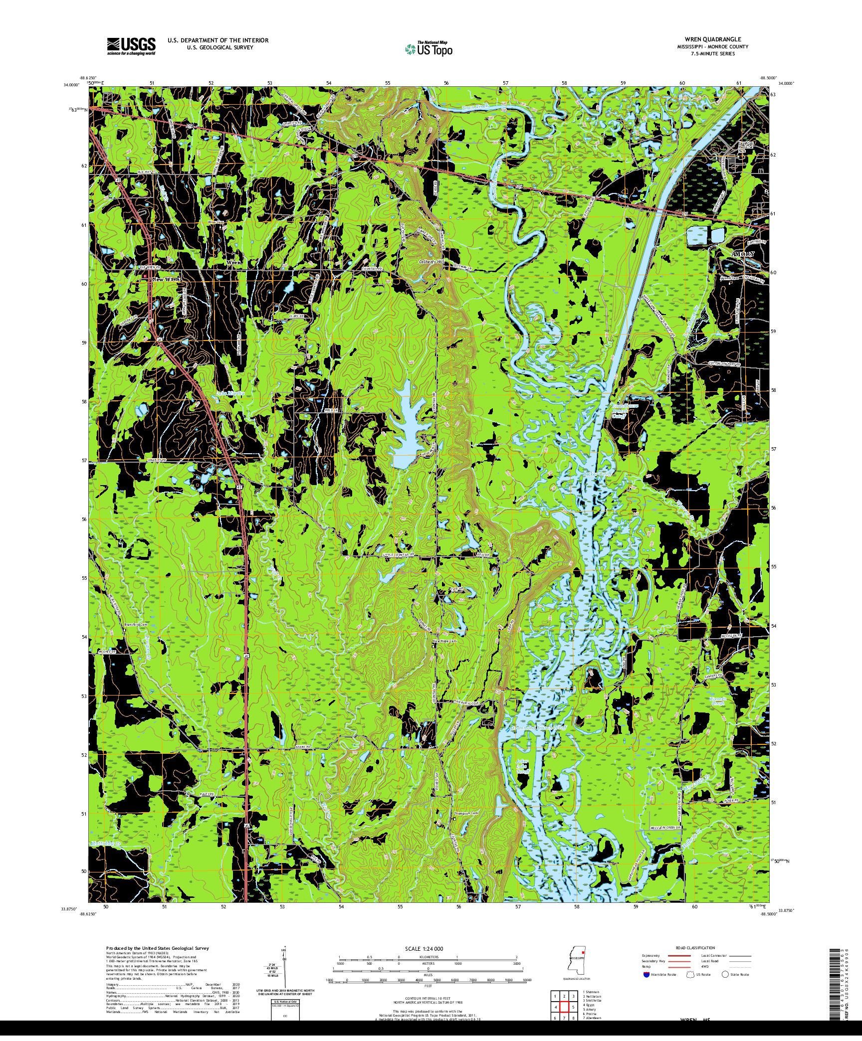 USGS US TOPO 7.5-MINUTE MAP FOR WREN, MS 2020