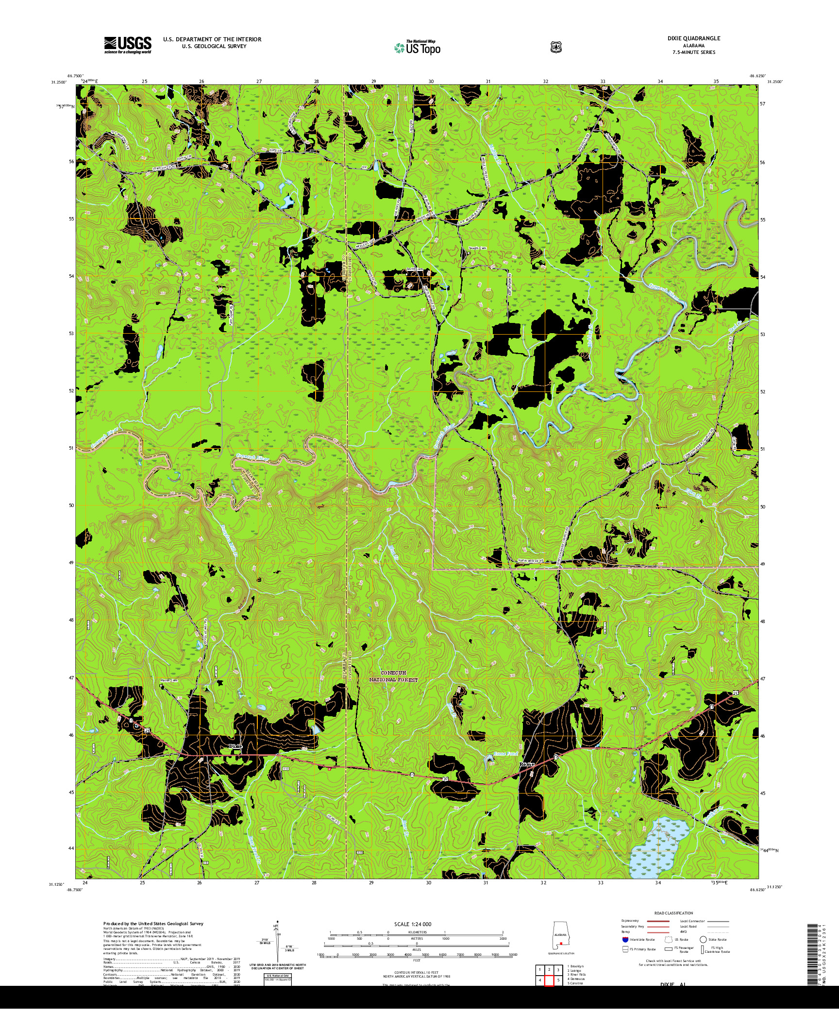 USGS US TOPO 7.5-MINUTE MAP FOR DIXIE, AL 2021