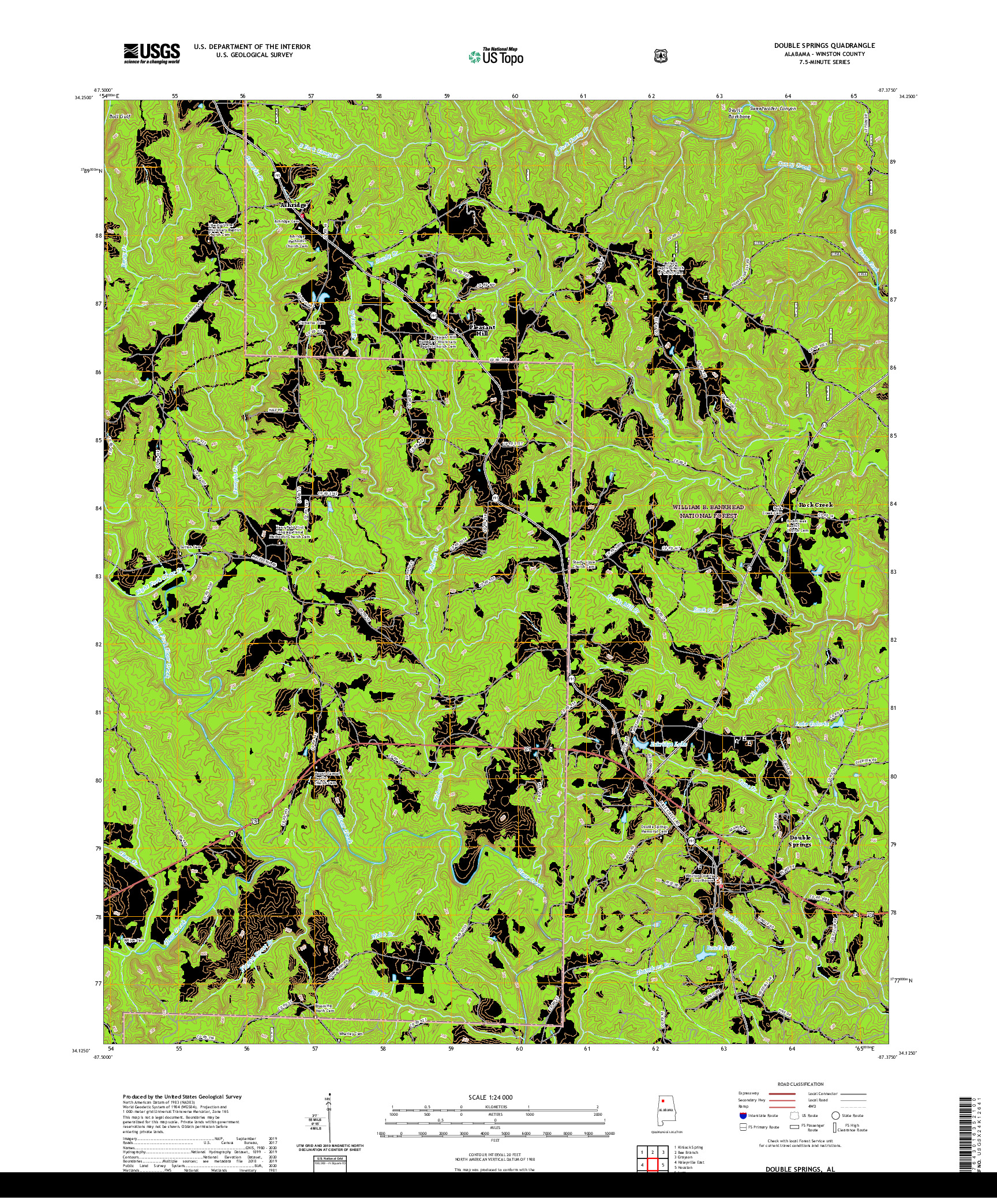 USGS US TOPO 7.5-MINUTE MAP FOR DOUBLE SPRINGS, AL 2021