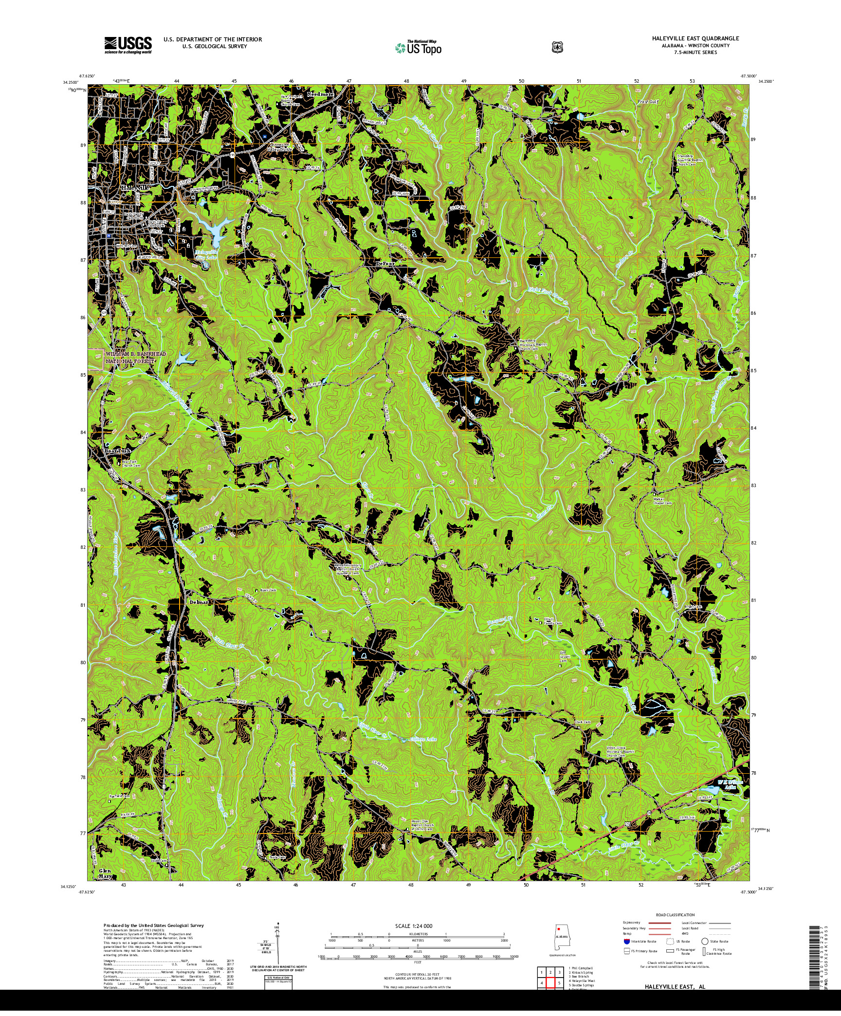 USGS US TOPO 7.5-MINUTE MAP FOR HALEYVILLE EAST, AL 2021