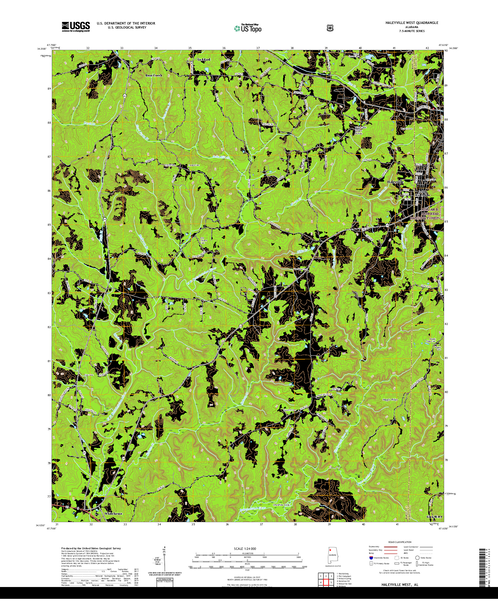 USGS US TOPO 7.5-MINUTE MAP FOR HALEYVILLE WEST, AL 2021