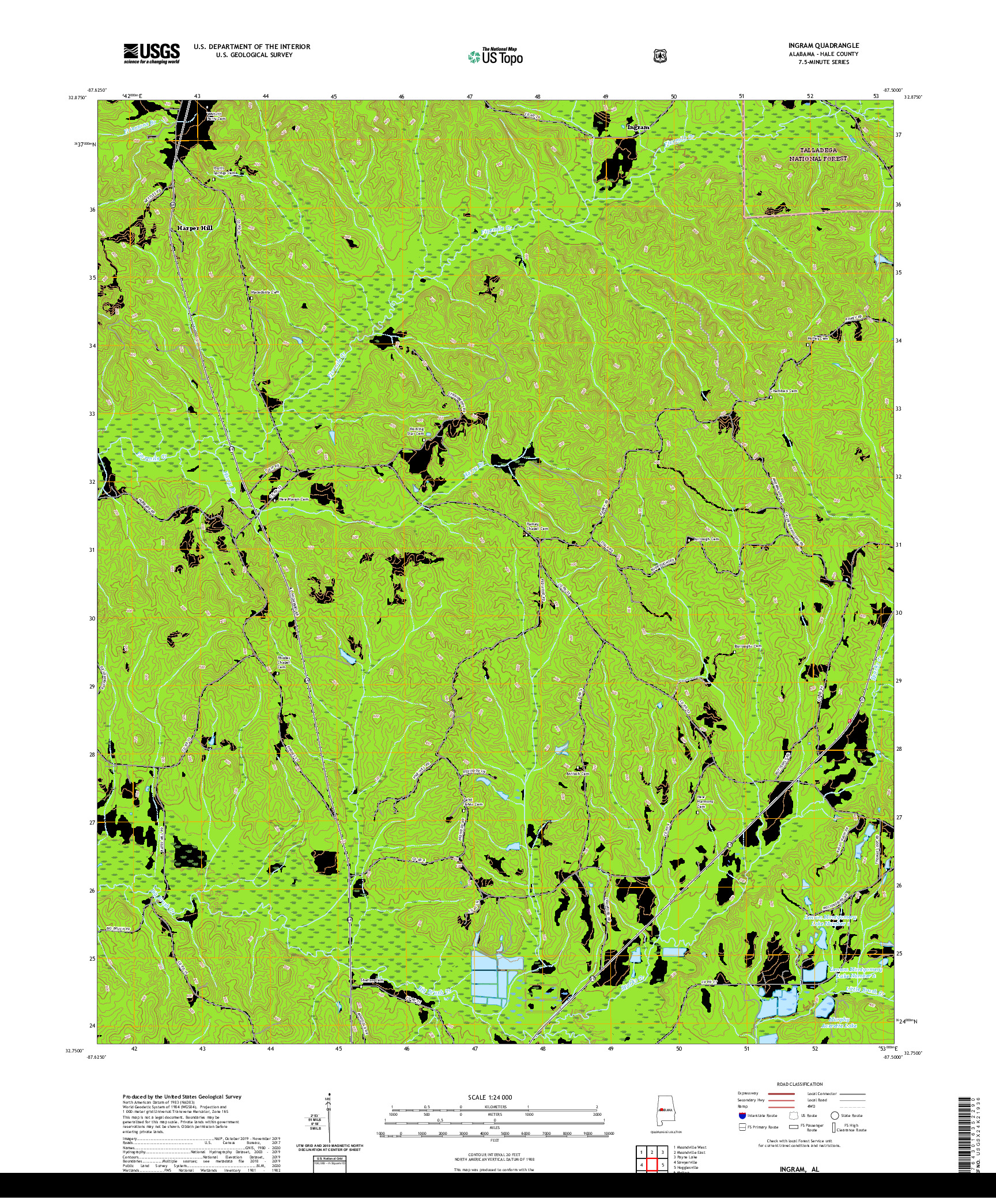 USGS US TOPO 7.5-MINUTE MAP FOR INGRAM, AL 2021