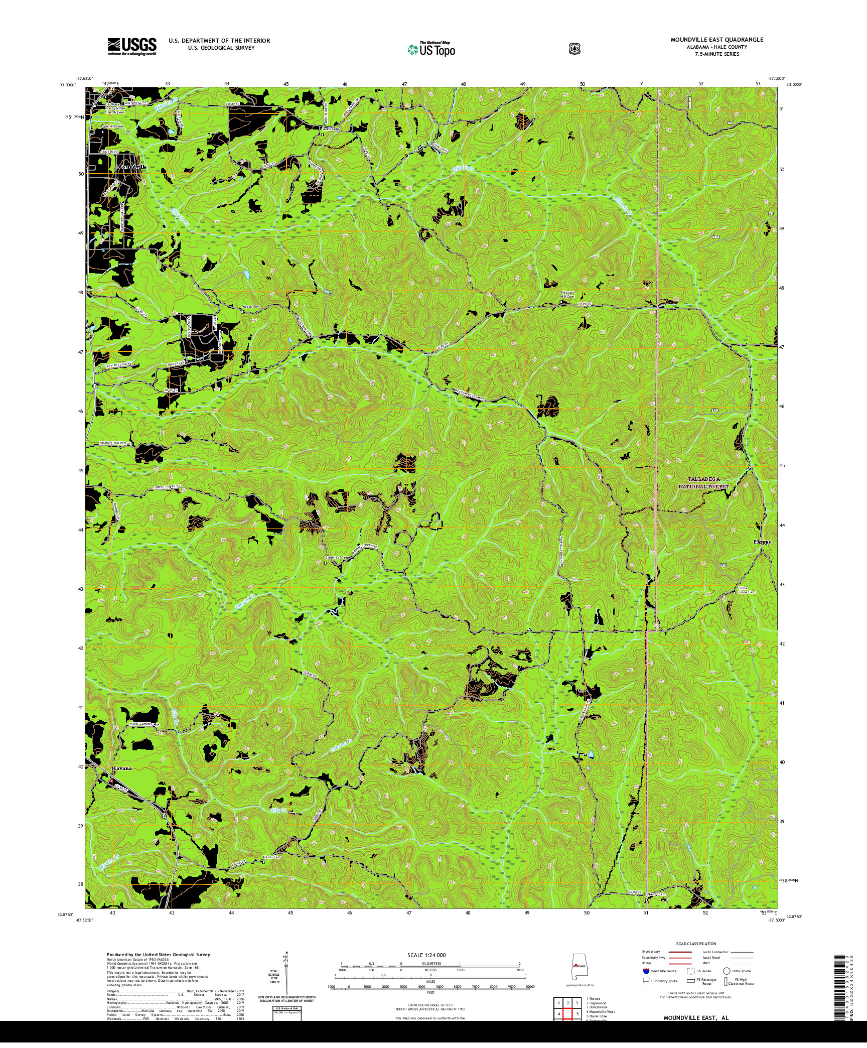 USGS US TOPO 7.5-MINUTE MAP FOR MOUNDVILLE EAST, AL 2021