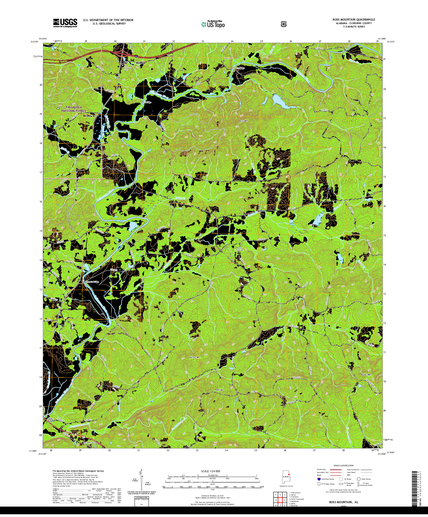 USGS US TOPO 7.5-MINUTE MAP FOR ROSS MOUNTAIN, AL 2021