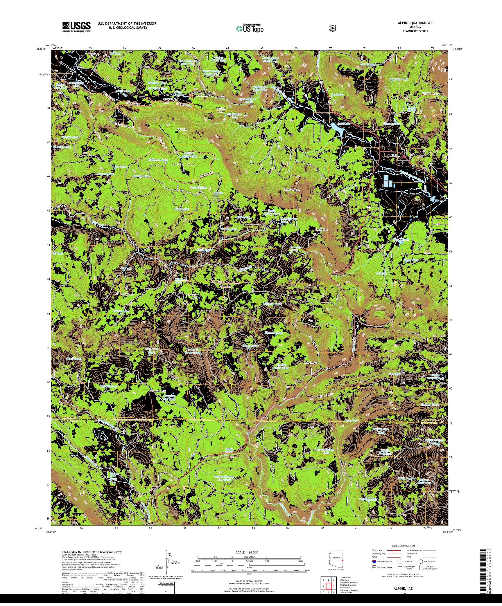 US TOPO 7.5-MINUTE MAP FOR ALPINE, AZ