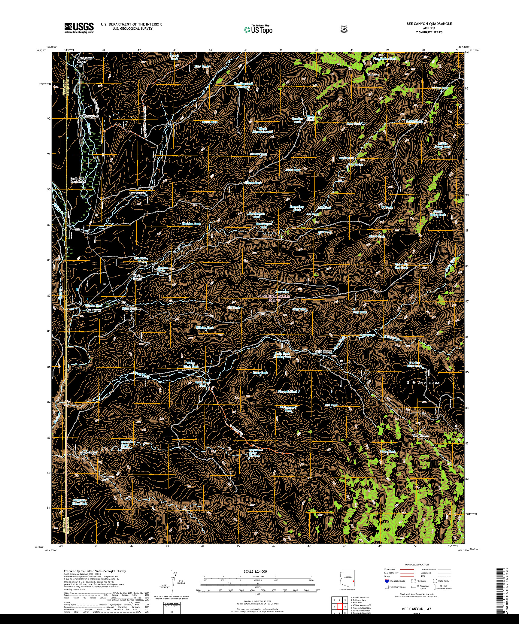 US TOPO 7.5-MINUTE MAP FOR BEE CANYON, AZ