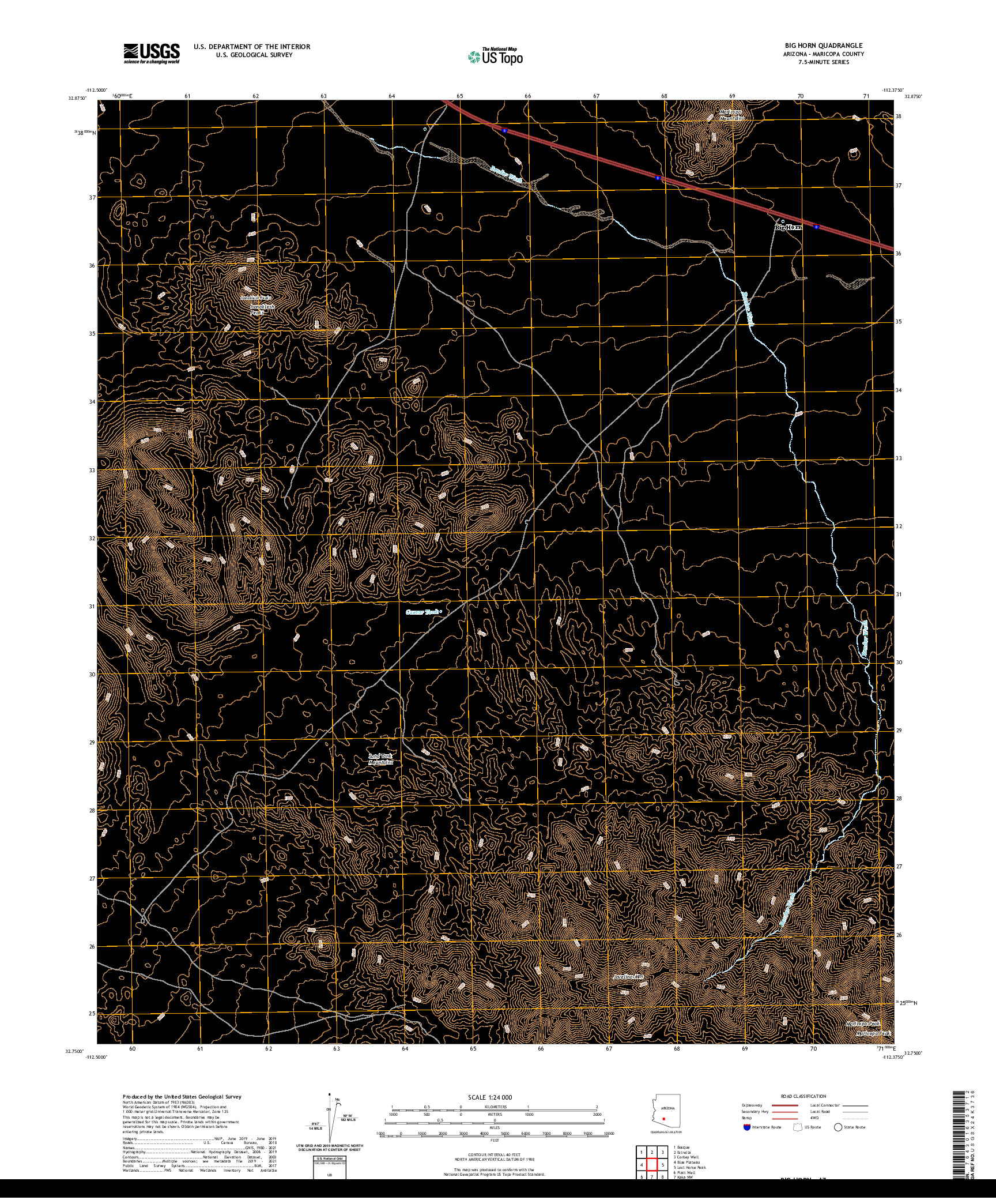 US TOPO 7.5-MINUTE MAP FOR BIG HORN, AZ