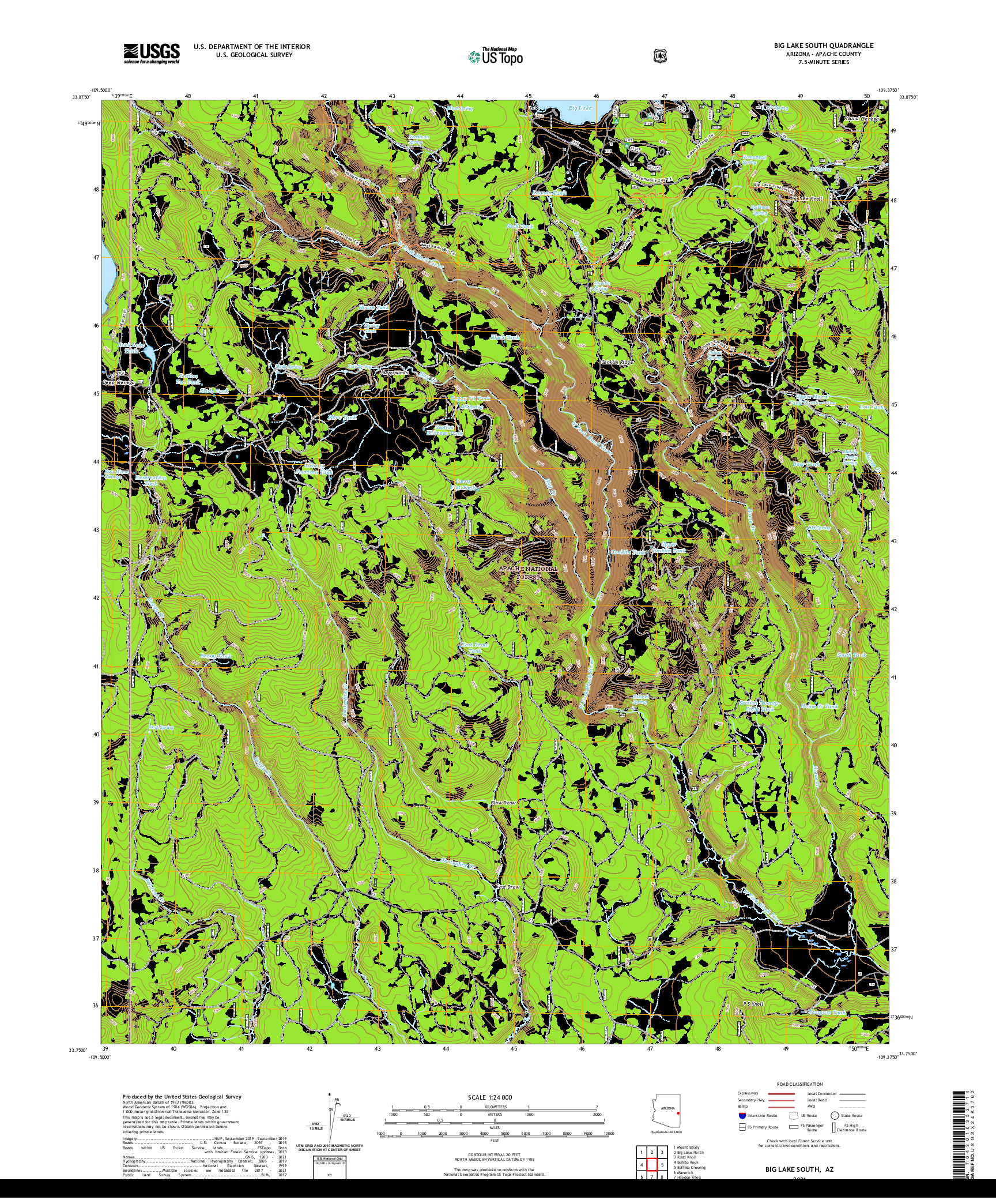 US TOPO 7.5-MINUTE MAP FOR BIG LAKE SOUTH, AZ