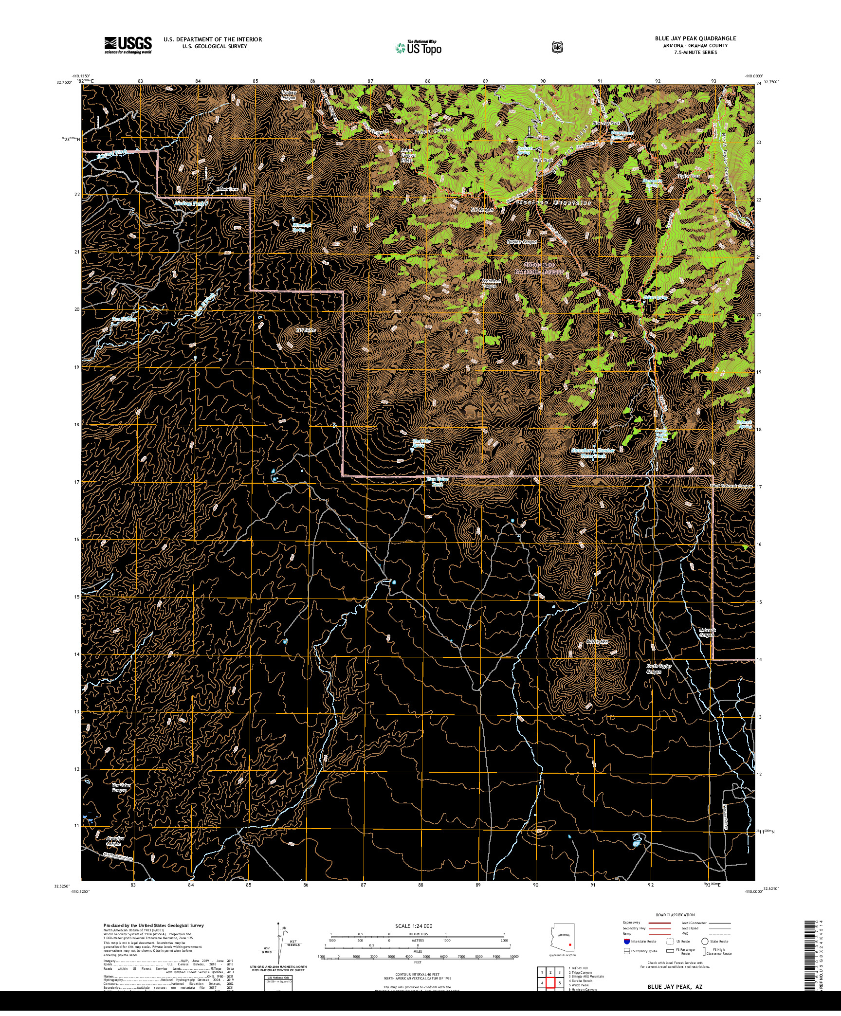 US TOPO 7.5-MINUTE MAP FOR BLUE JAY PEAK, AZ