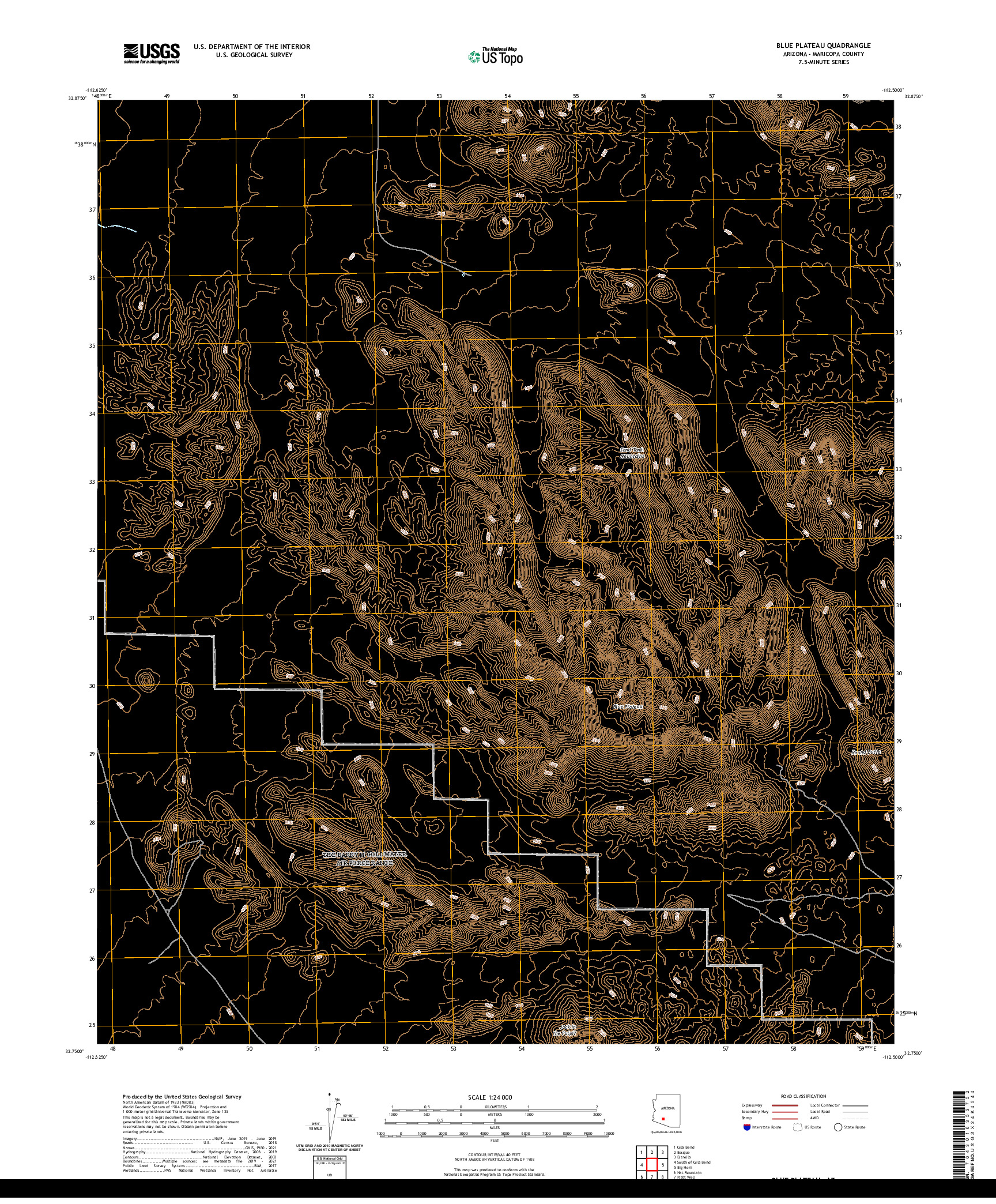 US TOPO 7.5-MINUTE MAP FOR BLUE PLATEAU, AZ