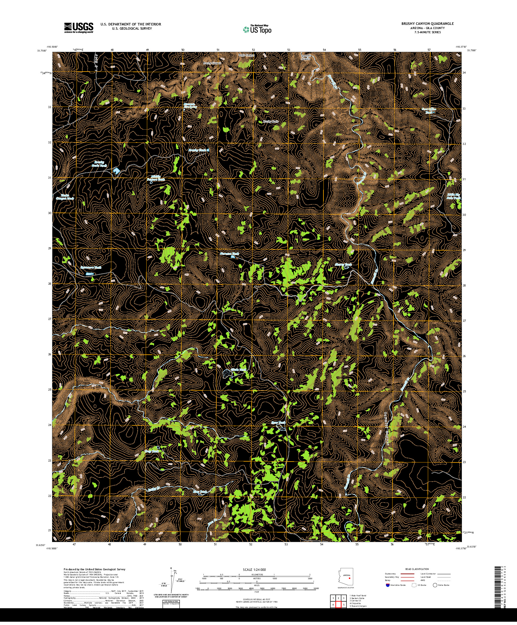 US TOPO 7.5-MINUTE MAP FOR BRUSHY CANYON, AZ