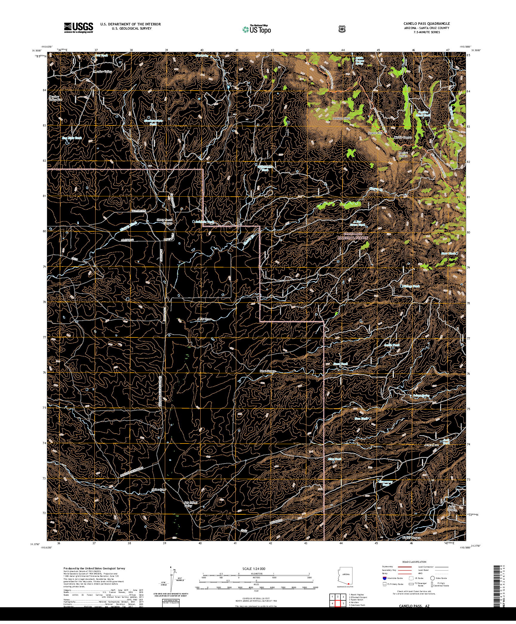 US TOPO 7.5-MINUTE MAP FOR CANELO PASS, AZ