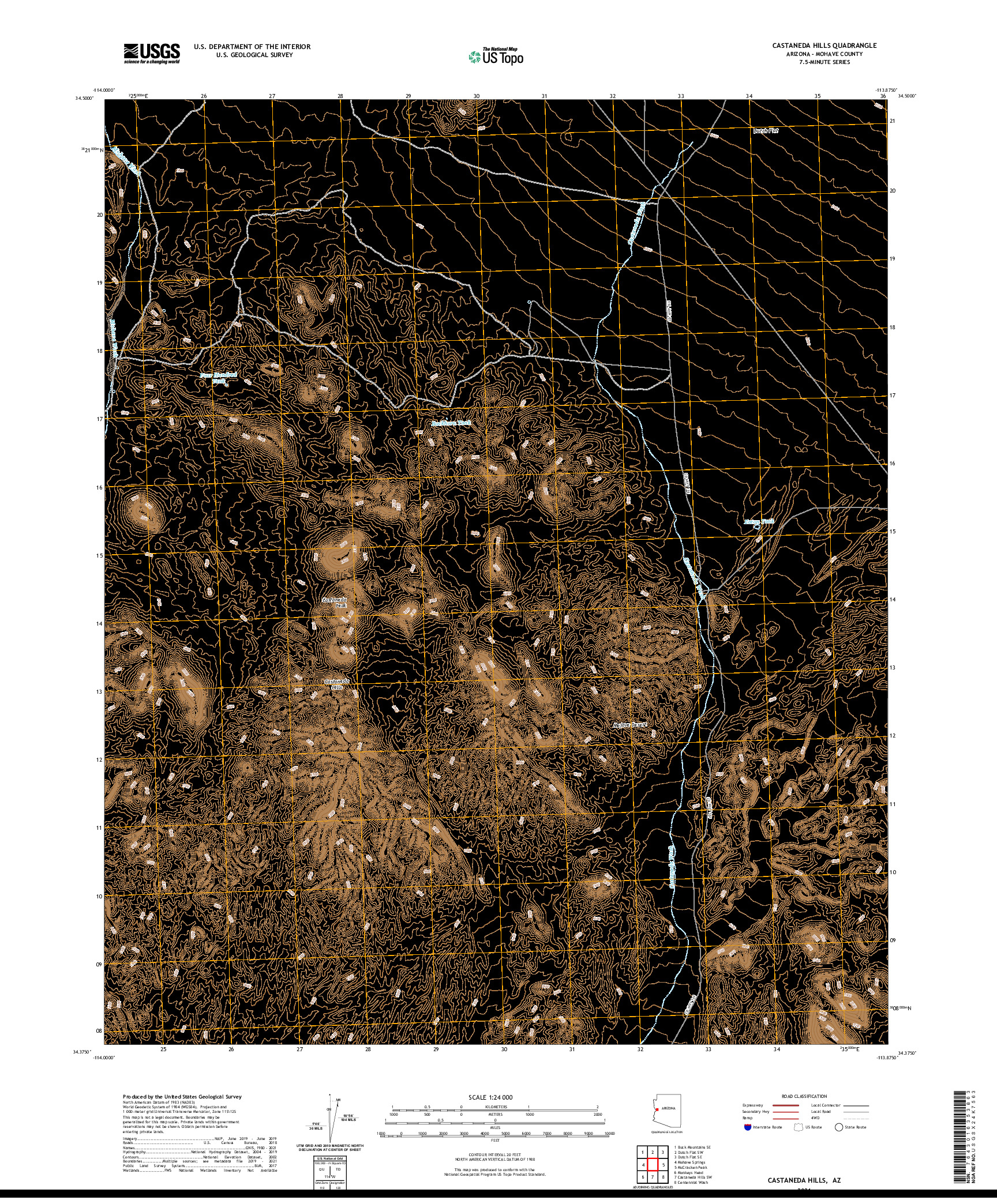 US TOPO 7.5-MINUTE MAP FOR CASTANEDA HILLS, AZ