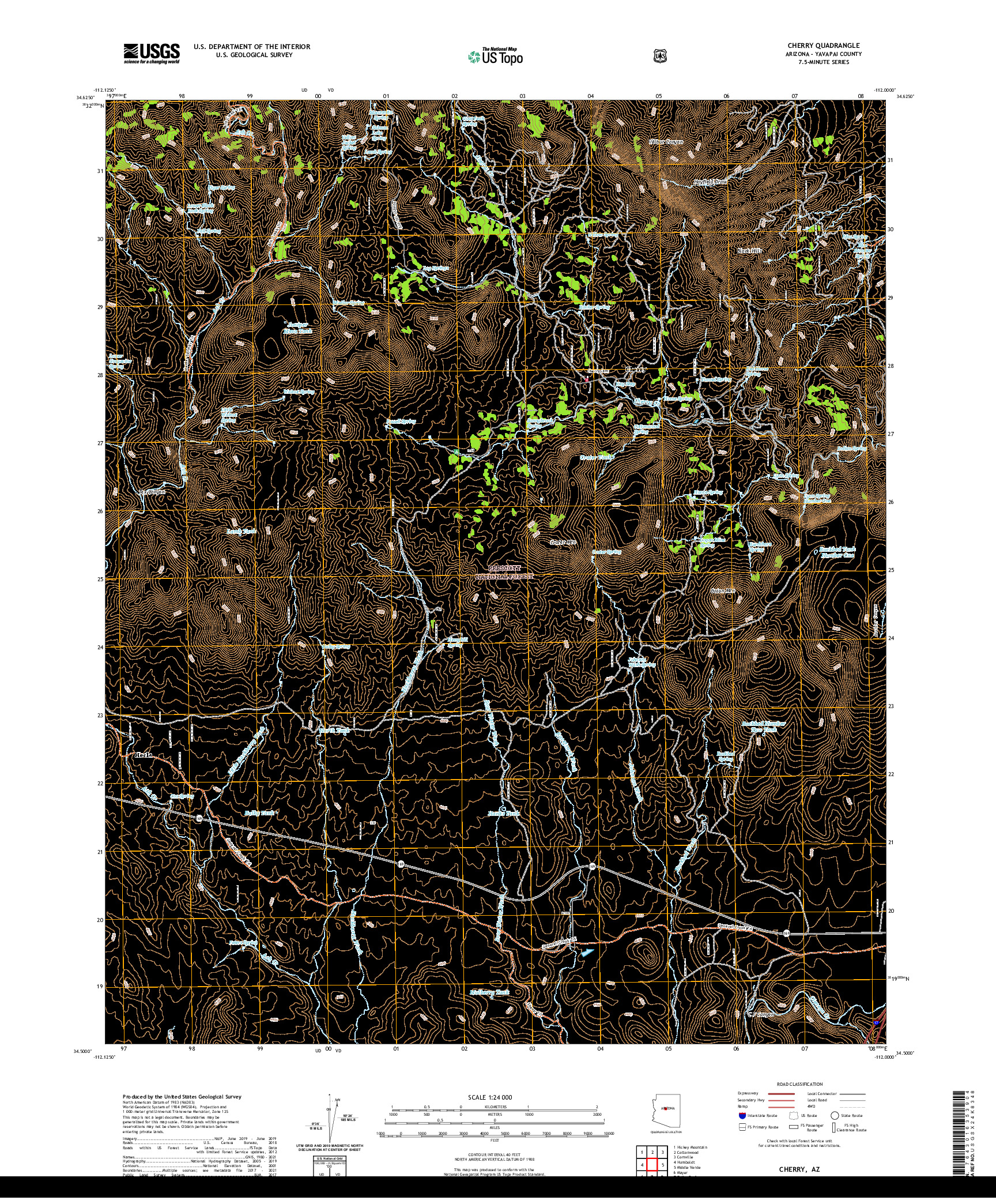 US TOPO 7.5-MINUTE MAP FOR CHERRY, AZ