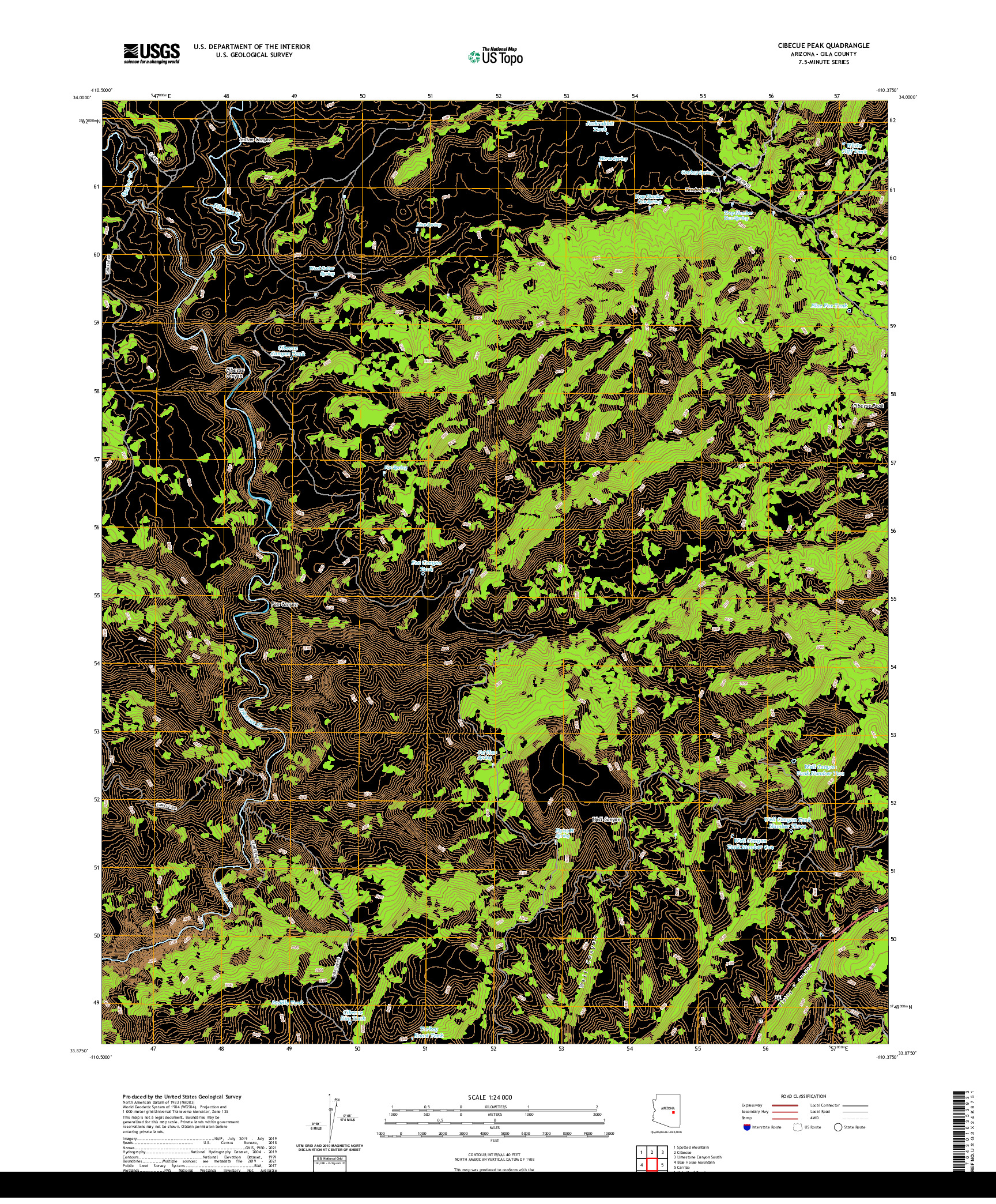 US TOPO 7.5-MINUTE MAP FOR CIBECUE PEAK, AZ