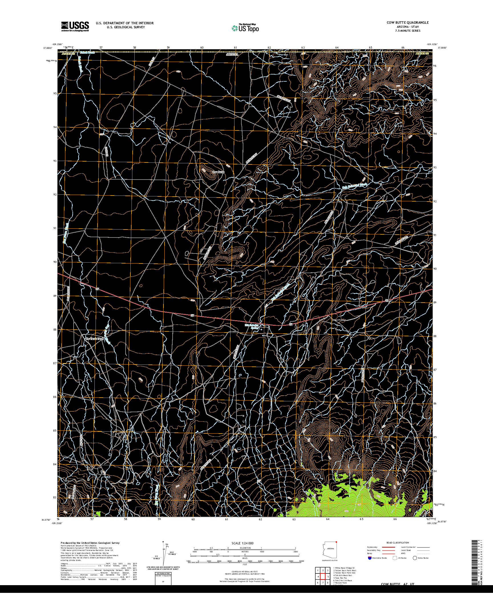 US TOPO 7.5-MINUTE MAP FOR COW BUTTE, AZ,UT