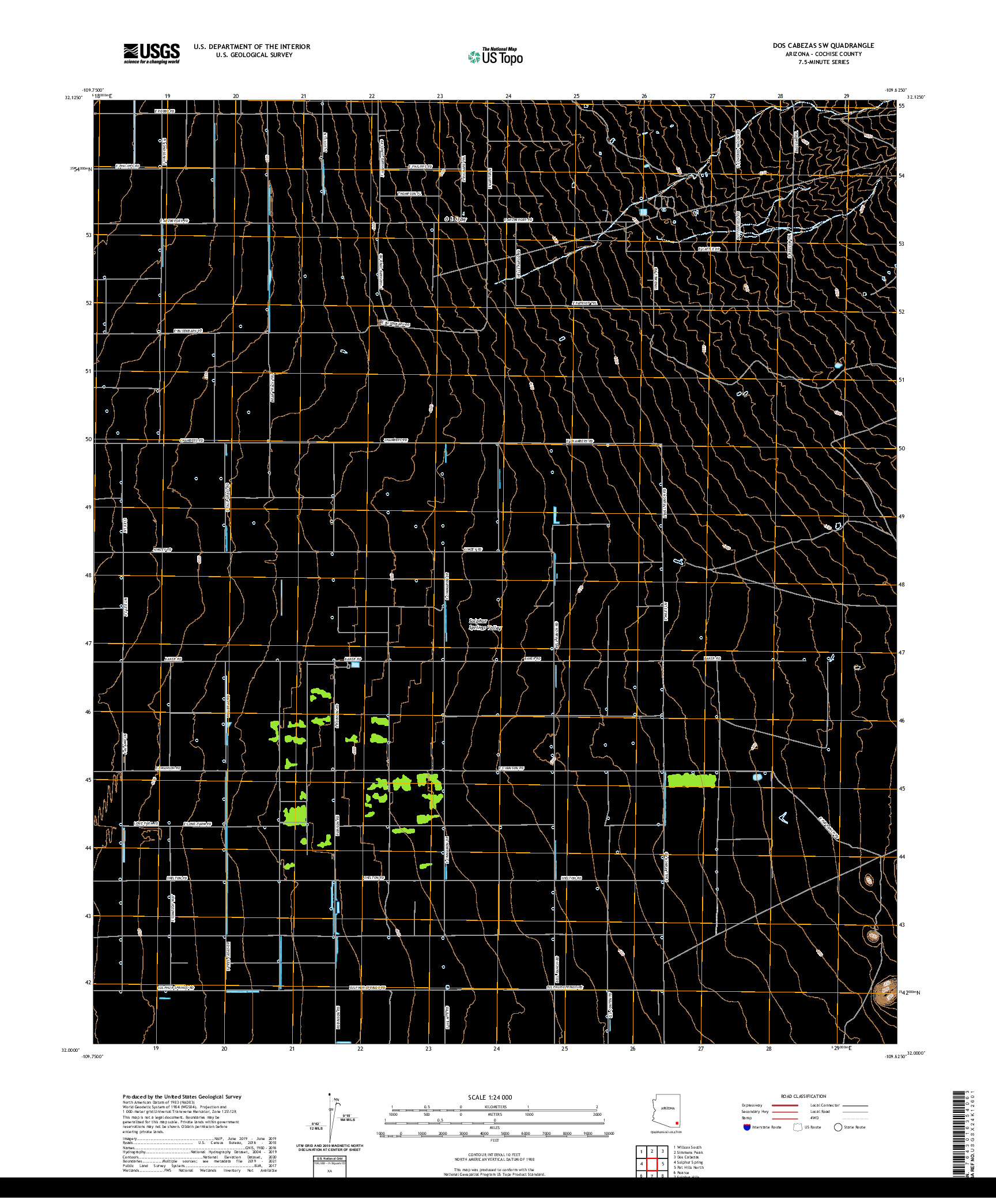 US TOPO 7.5-MINUTE MAP FOR DOS CABEZAS SW, AZ