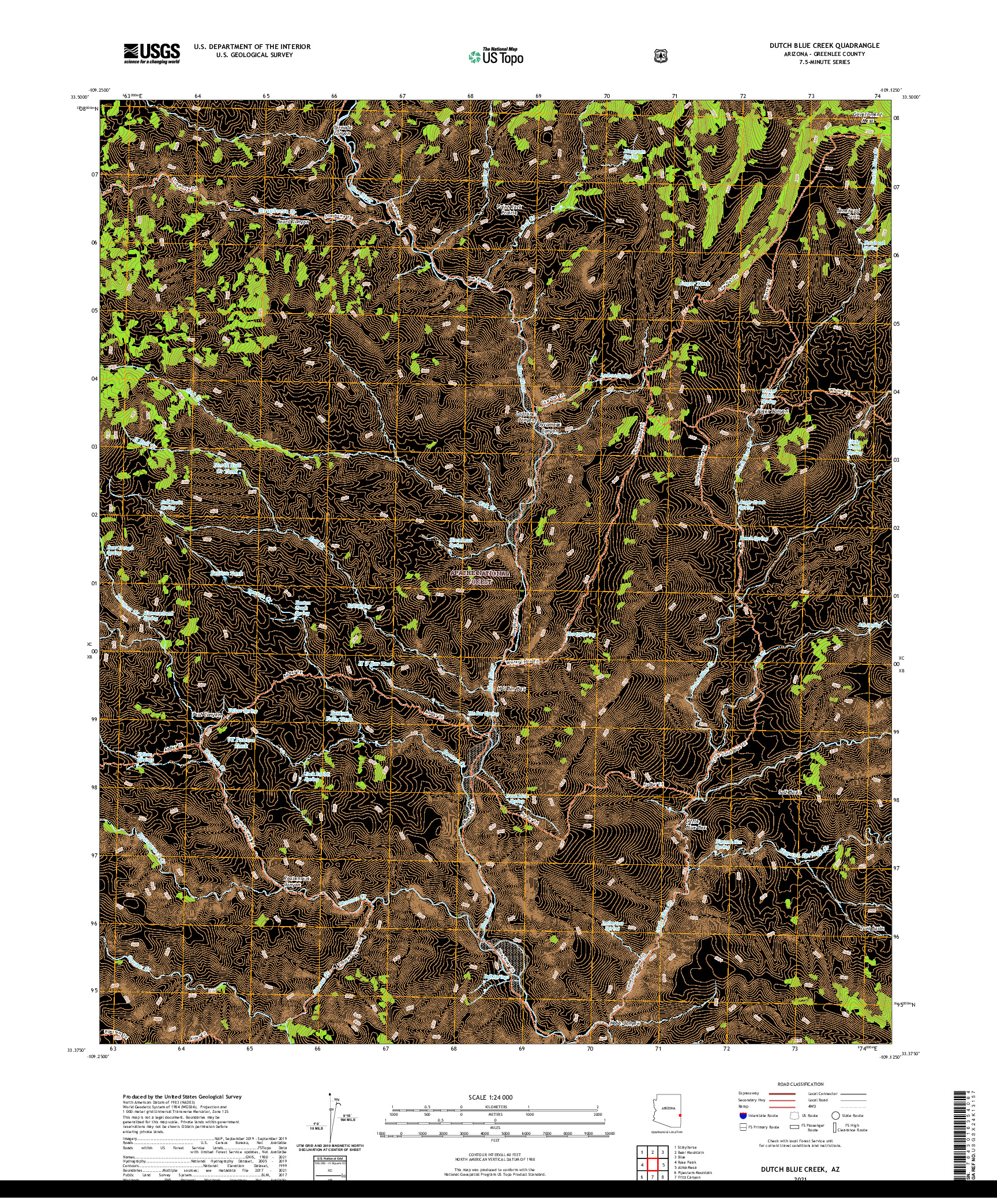 US TOPO 7.5-MINUTE MAP FOR DUTCH BLUE CREEK, AZ