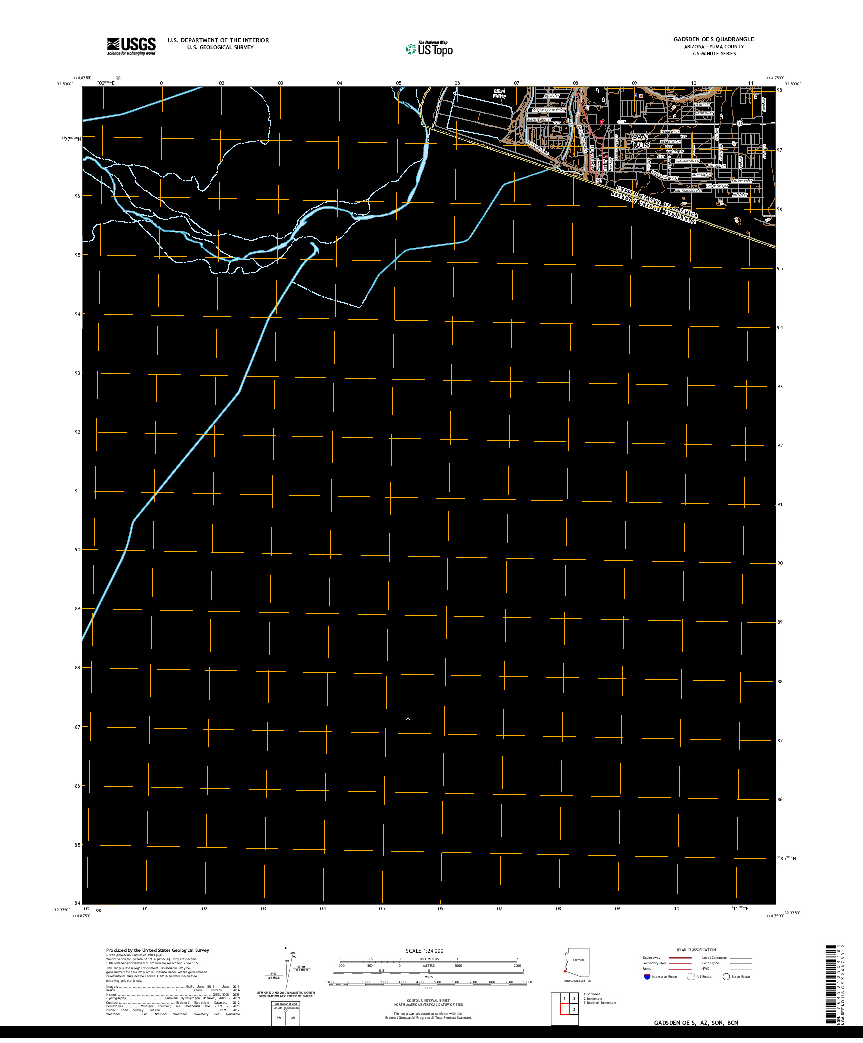 USGS US TOPO 7.5-MINUTE MAP FOR GADSDEN OE S, AZ,SON,BCN 2021