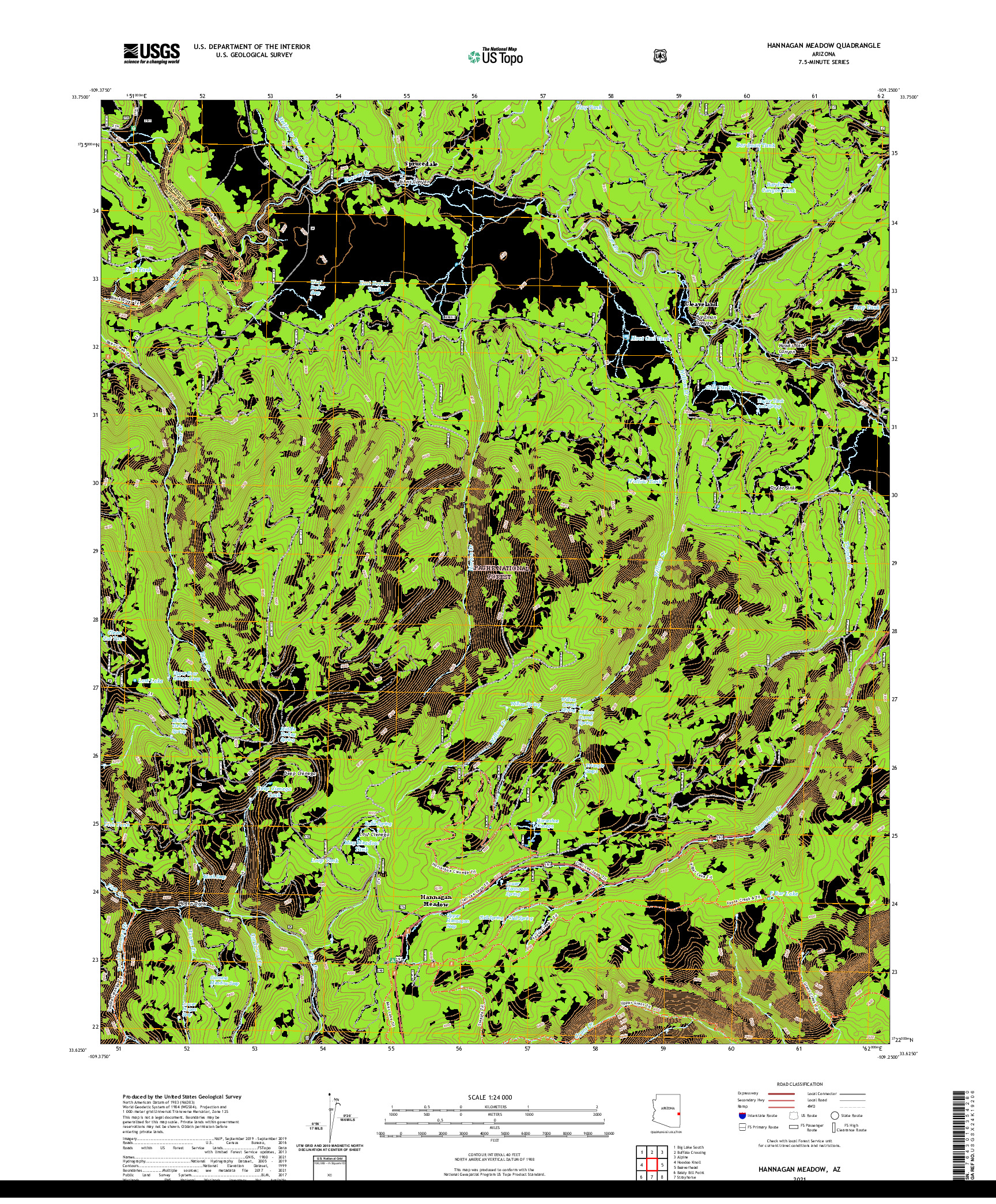 US TOPO 7.5-MINUTE MAP FOR HANNAGAN MEADOW, AZ