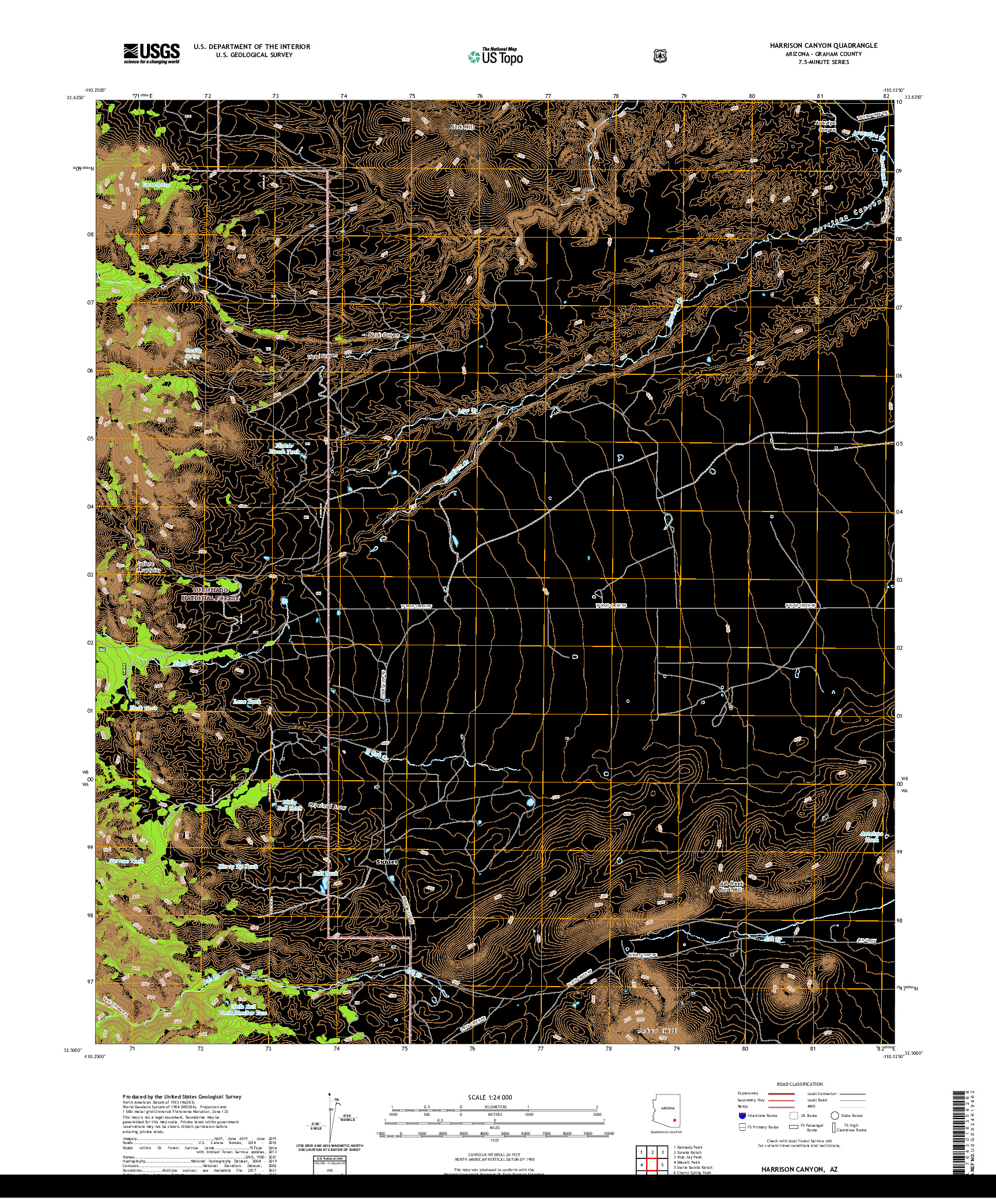 US TOPO 7.5-MINUTE MAP FOR HARRISON CANYON, AZ