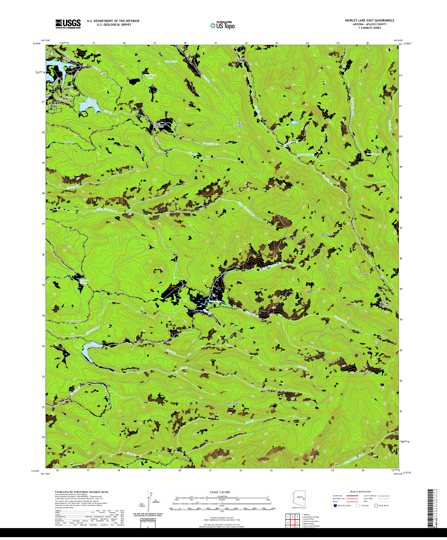 US TOPO 7.5-MINUTE MAP FOR HAWLEY LAKE EAST, AZ