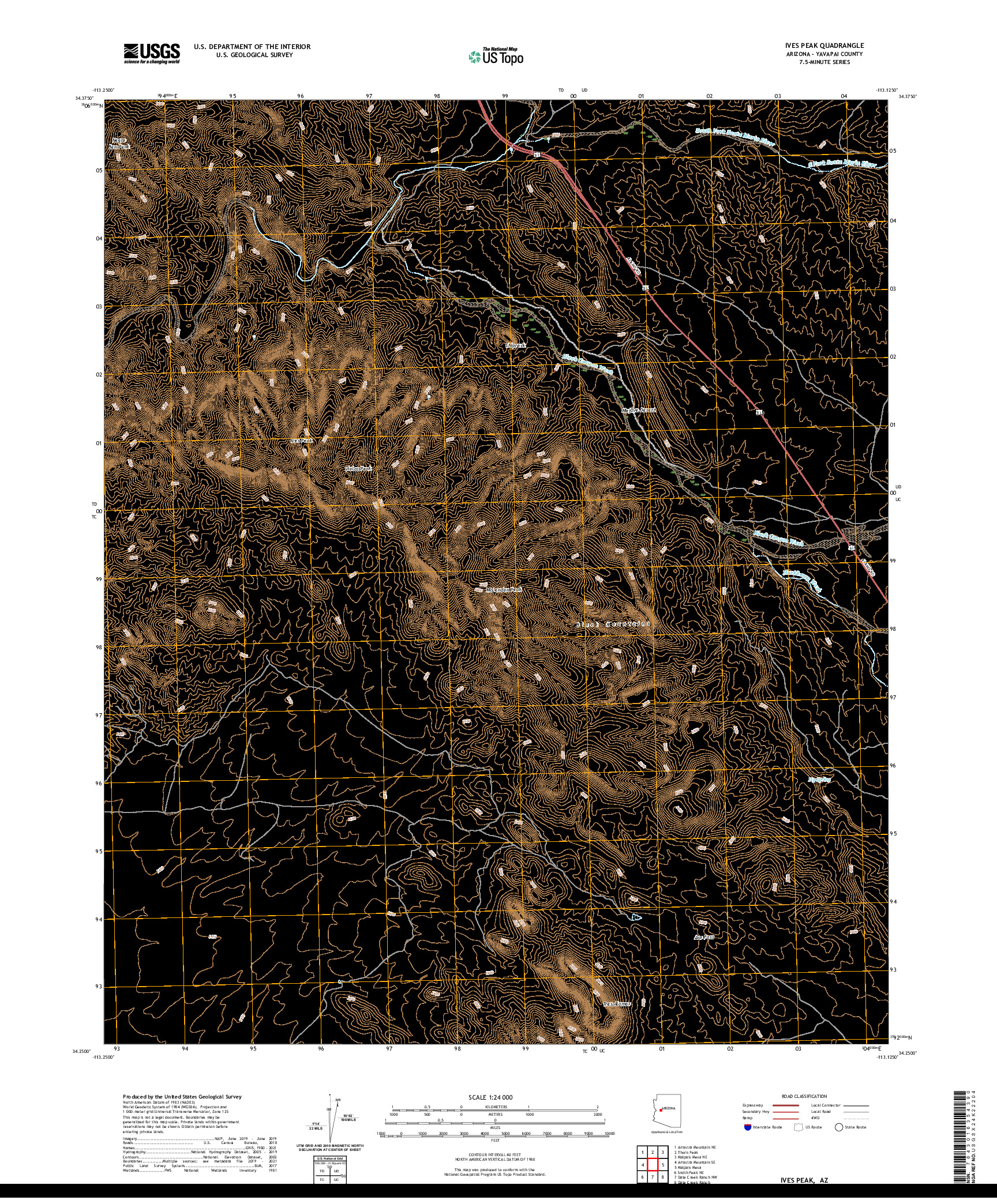 US TOPO 7.5-MINUTE MAP FOR IVES PEAK, AZ