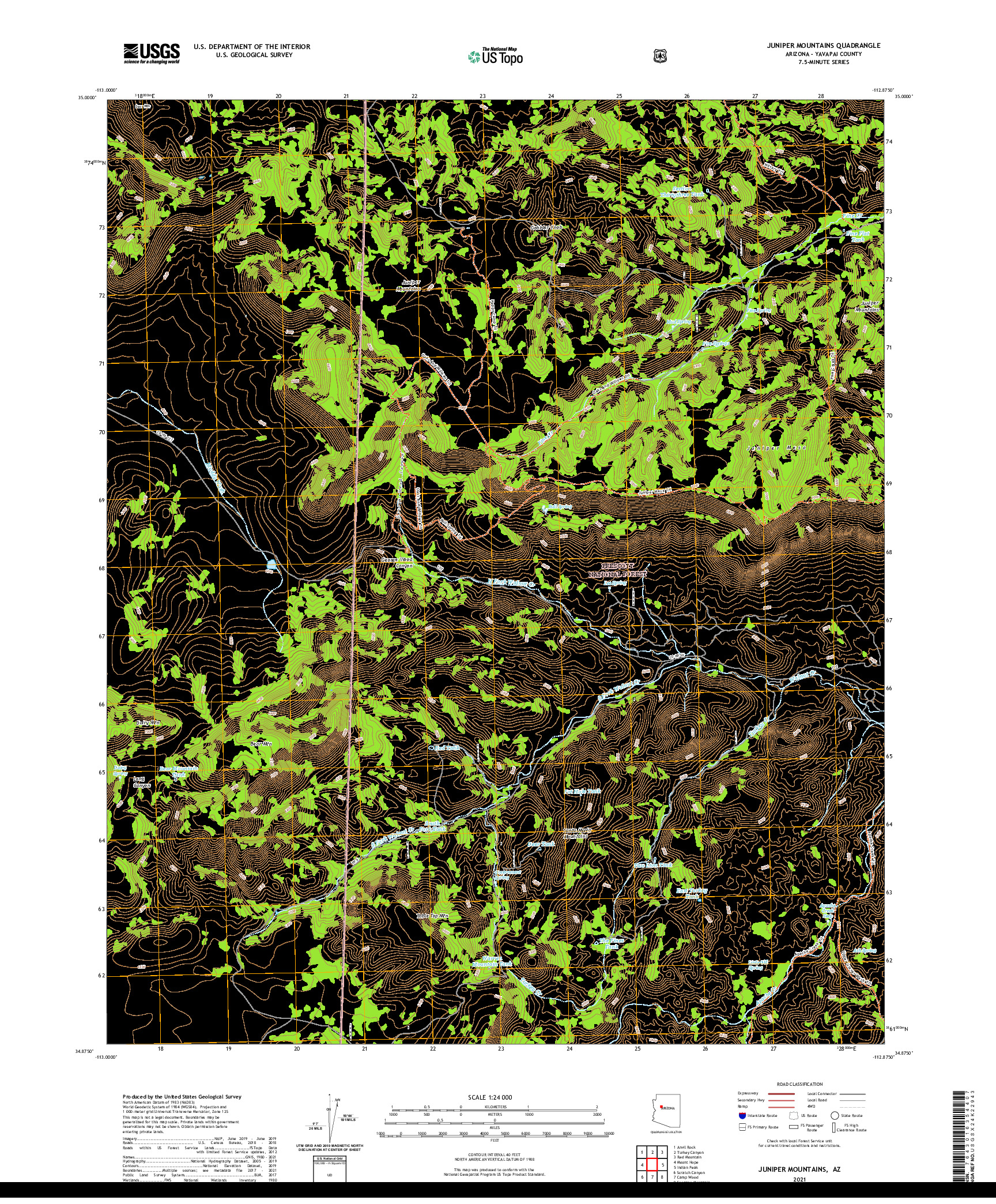 US TOPO 7.5-MINUTE MAP FOR JUNIPER MOUNTAINS, AZ