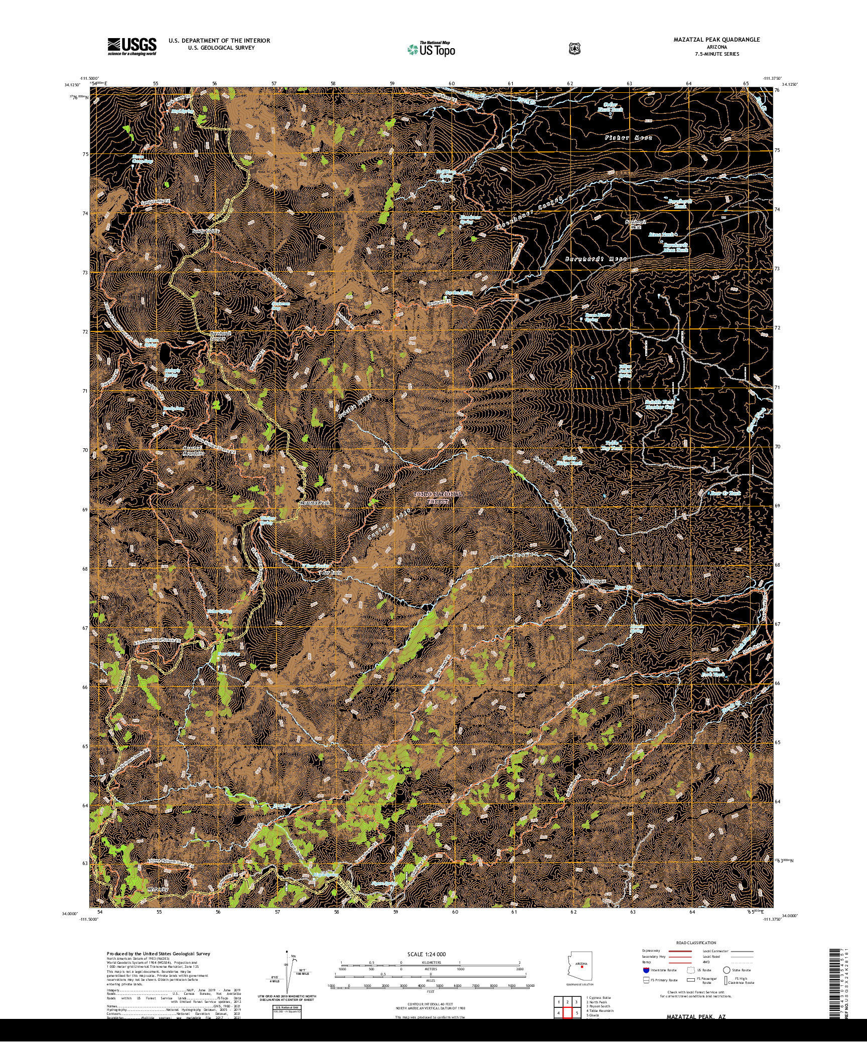 US TOPO 7.5-MINUTE MAP FOR MAZATZAL PEAK, AZ