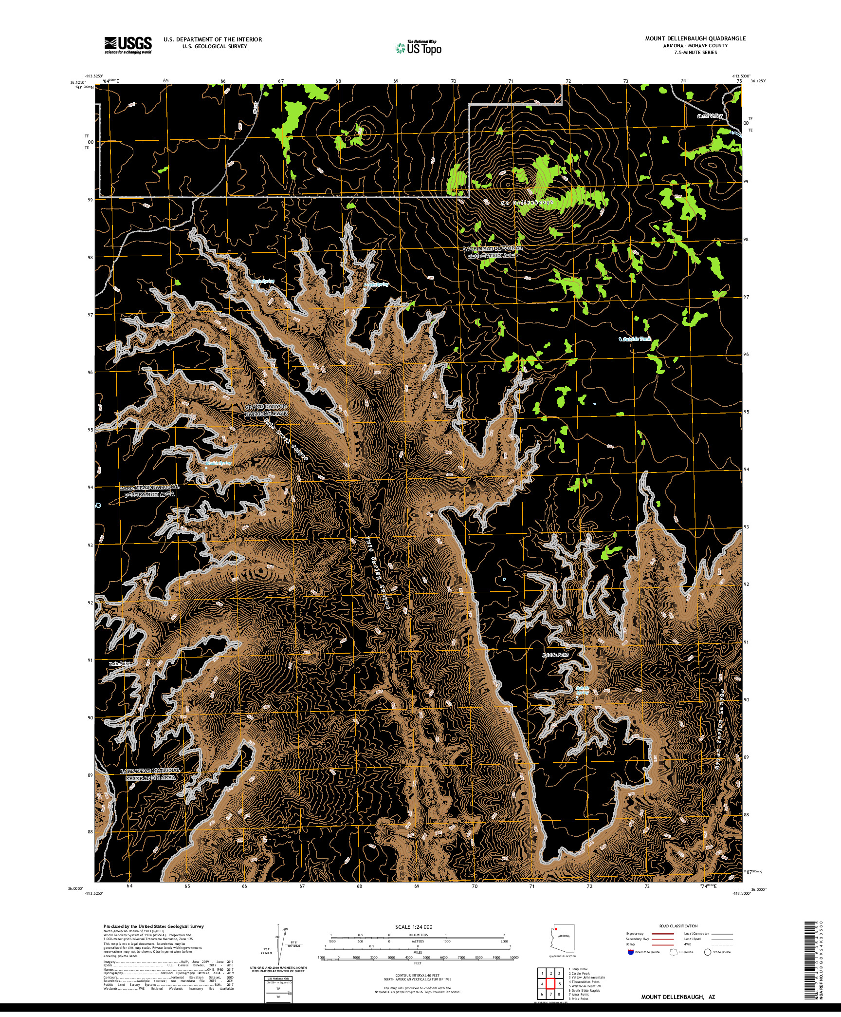 US TOPO 7.5-MINUTE MAP FOR MOUNT DELLENBAUGH, AZ