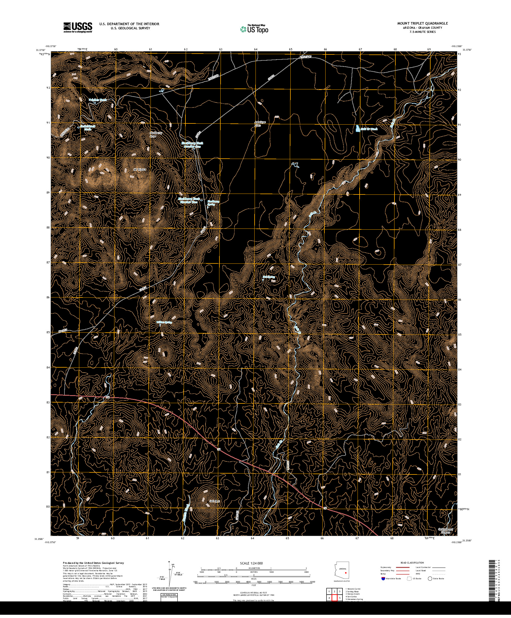 US TOPO 7.5-MINUTE MAP FOR MOUNT TRIPLET, AZ