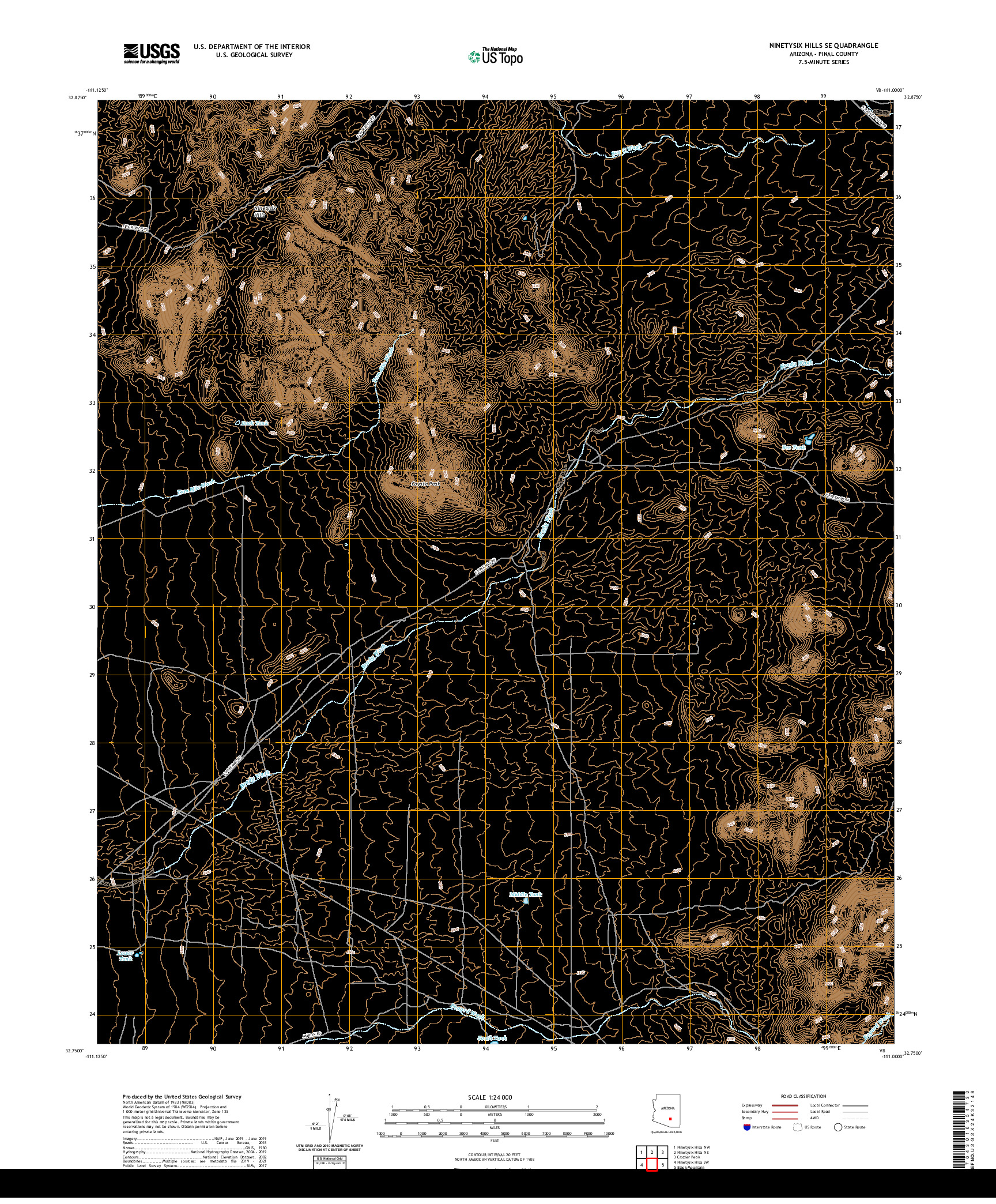 US TOPO 7.5-MINUTE MAP FOR NINETYSIX HILLS SE, AZ