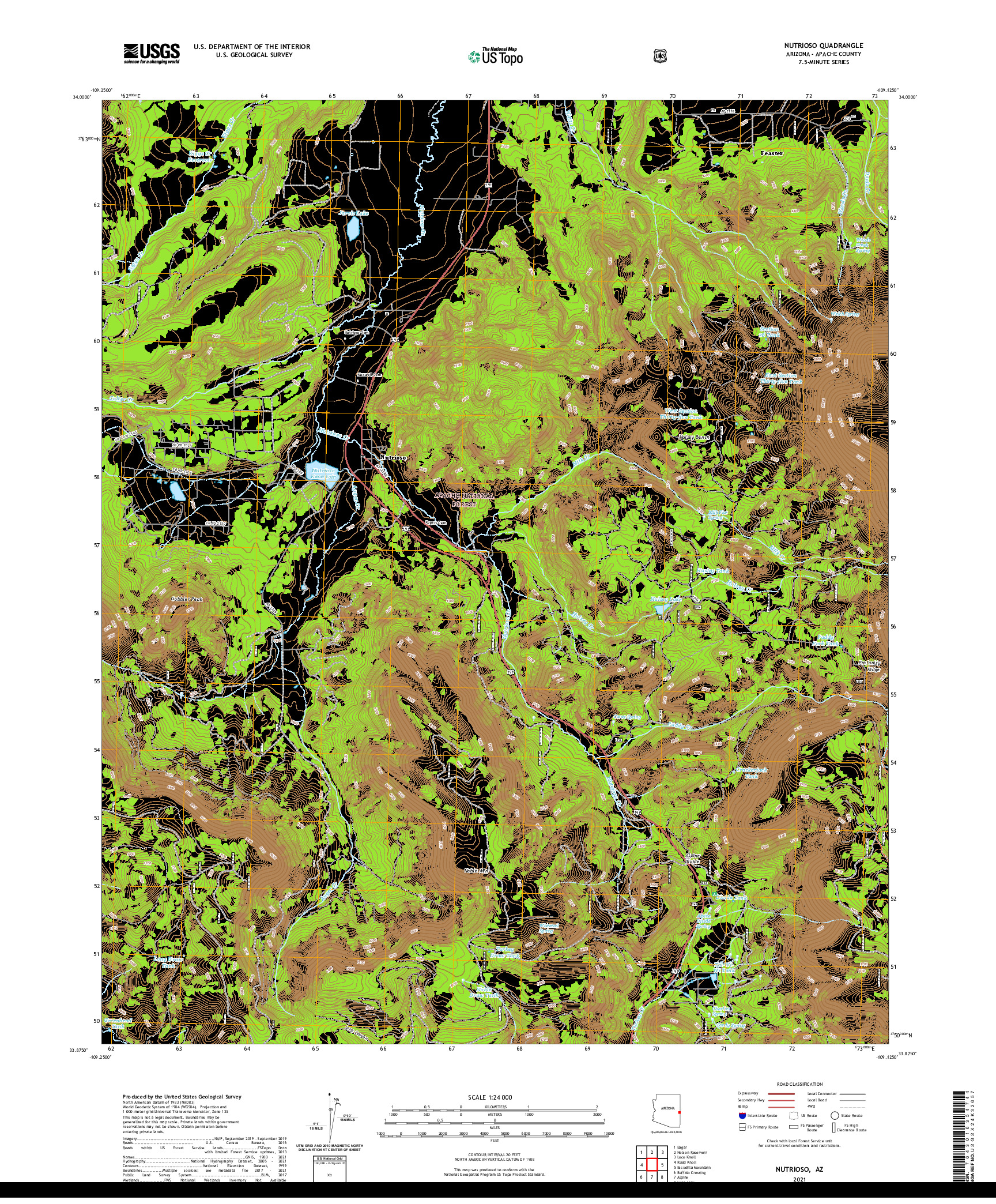 US TOPO 7.5-MINUTE MAP FOR NUTRIOSO, AZ