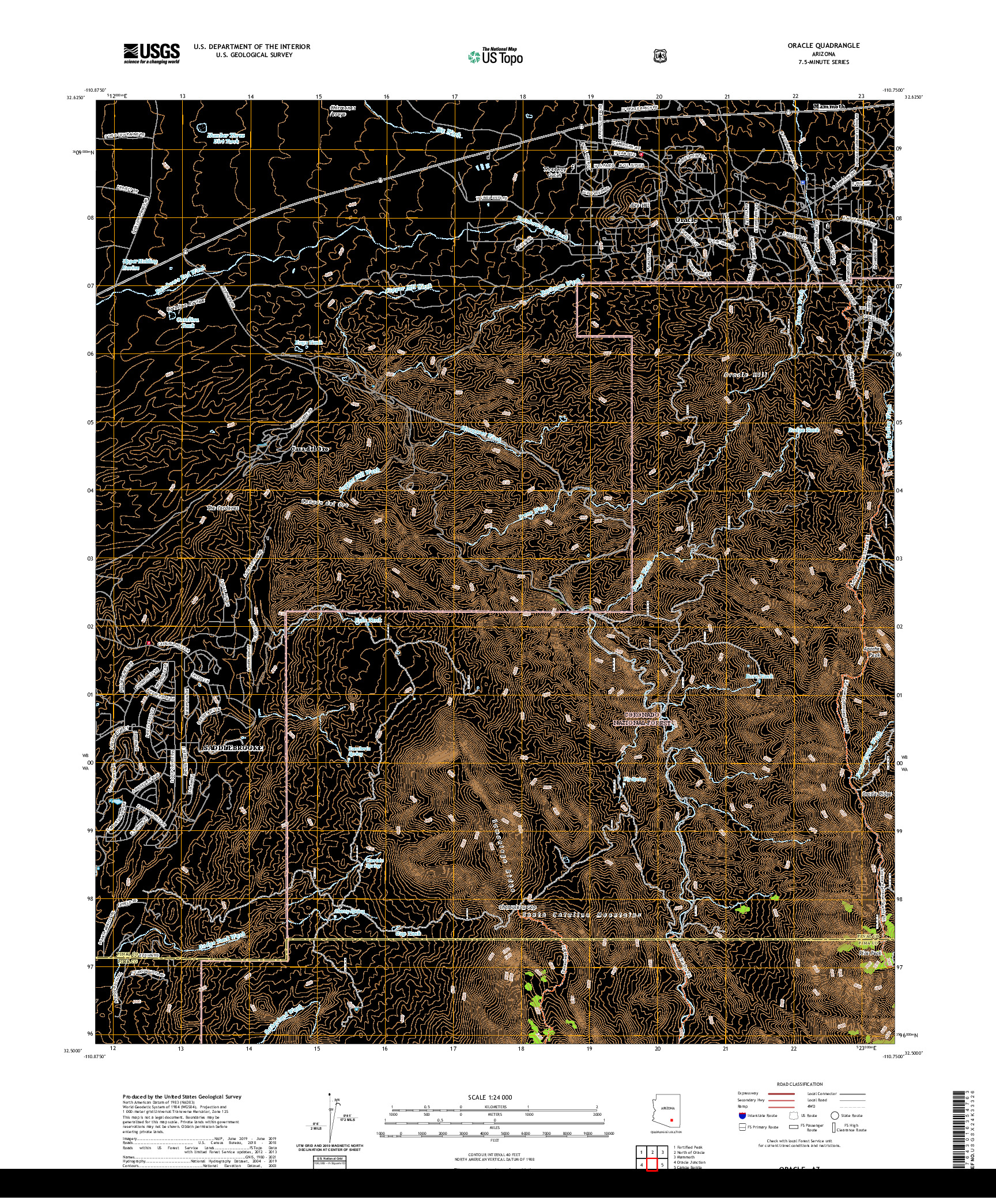 US TOPO 7.5-MINUTE MAP FOR ORACLE, AZ