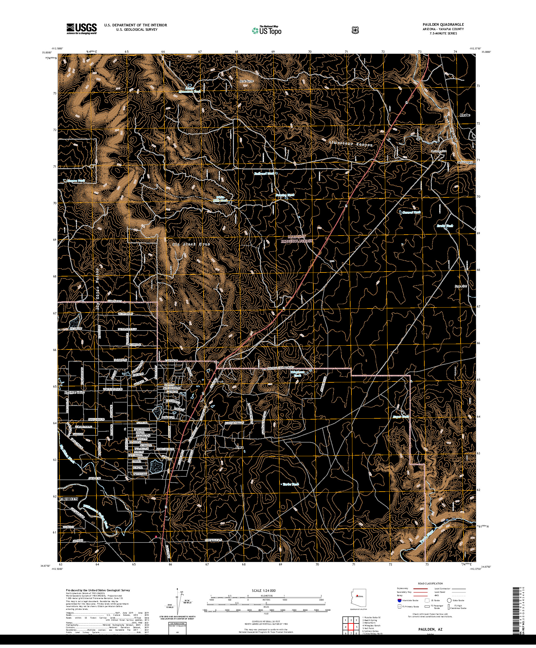 US TOPO 7.5-MINUTE MAP FOR PAULDEN, AZ