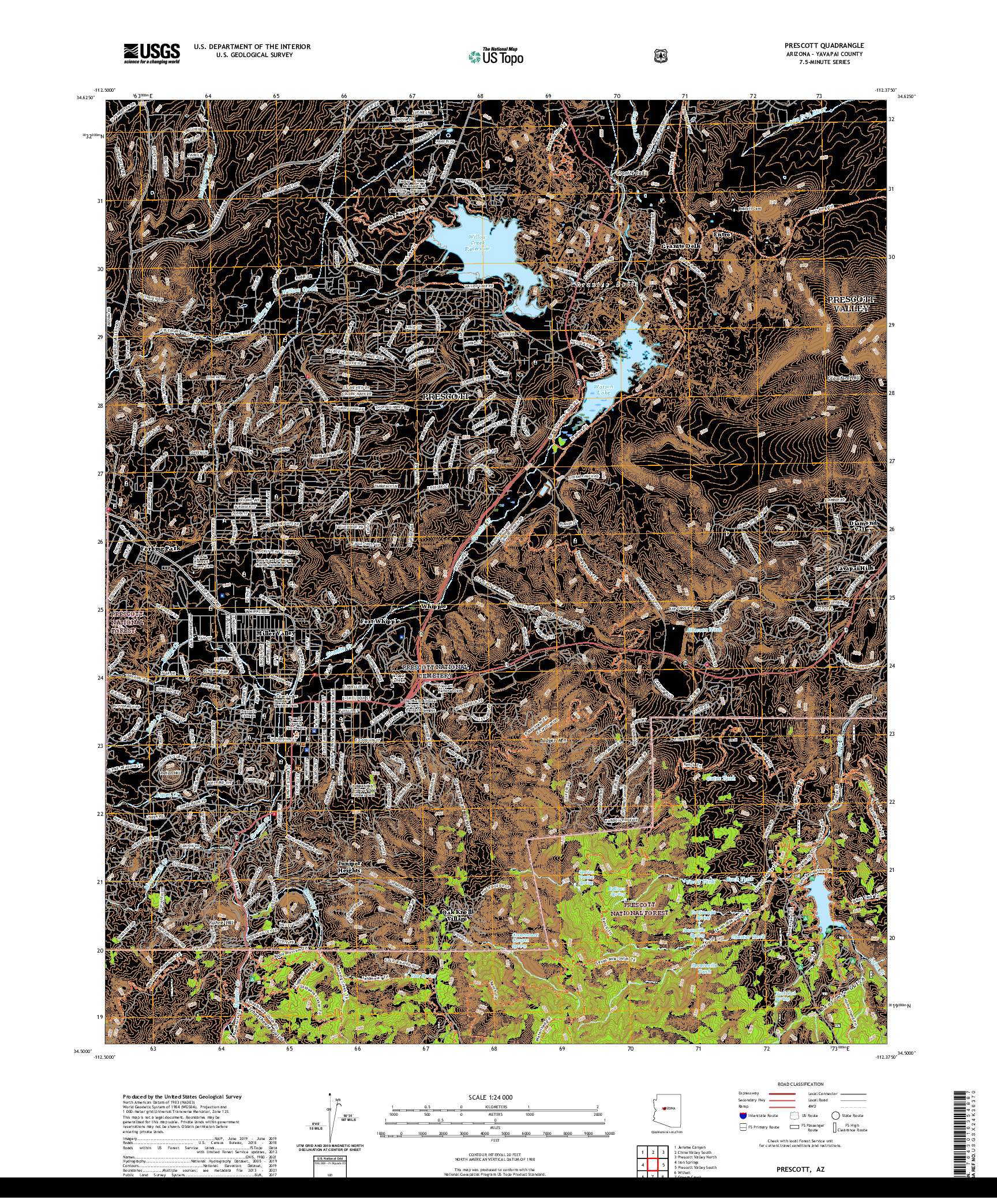 US TOPO 7.5-MINUTE MAP FOR PRESCOTT, AZ