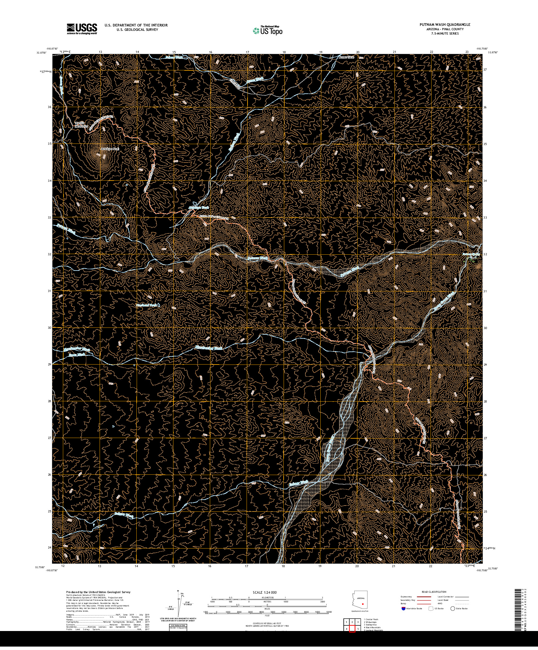 US TOPO 7.5-MINUTE MAP FOR PUTNAM WASH, AZ