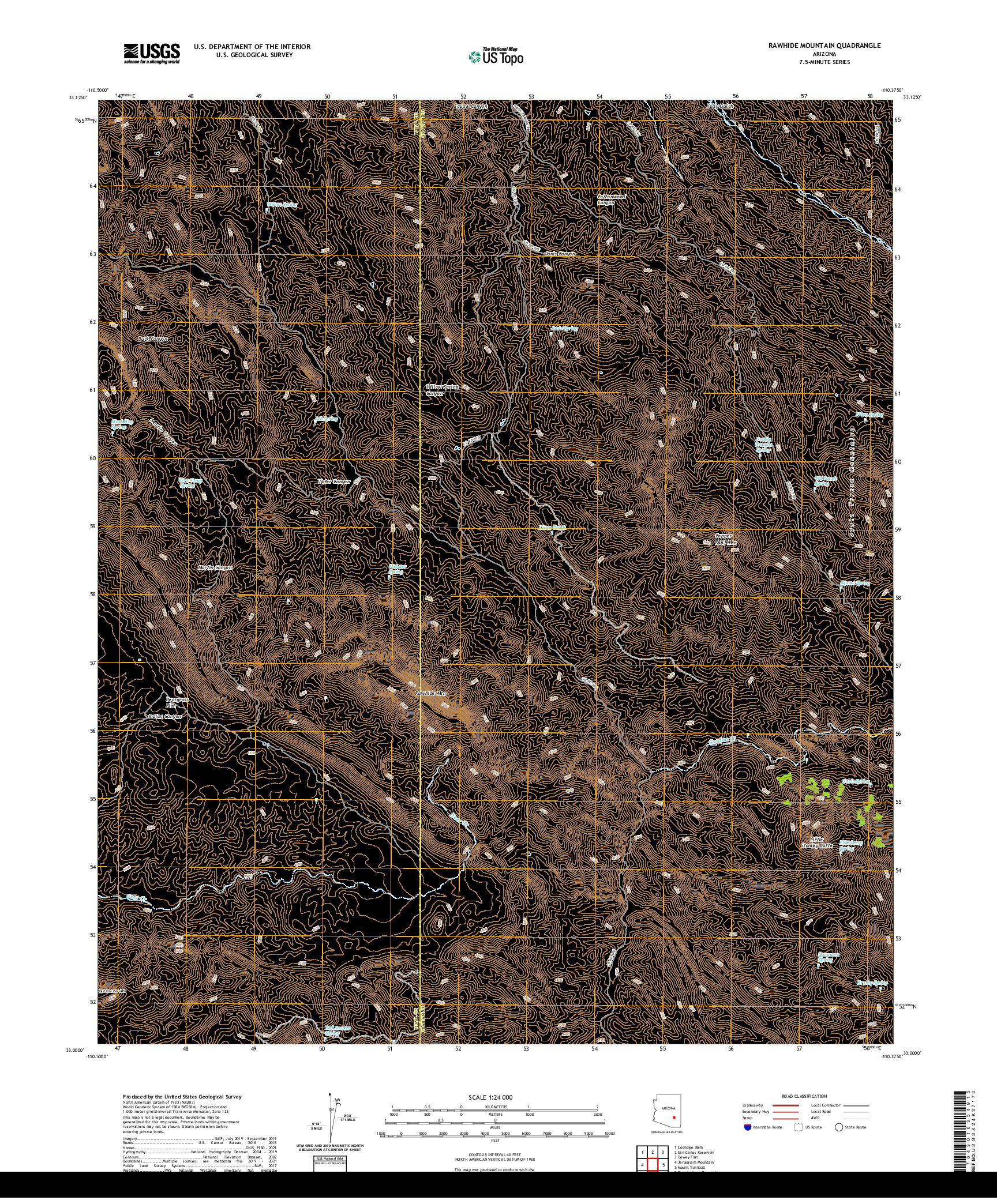 US TOPO 7.5-MINUTE MAP FOR RAWHIDE MOUNTAIN, AZ