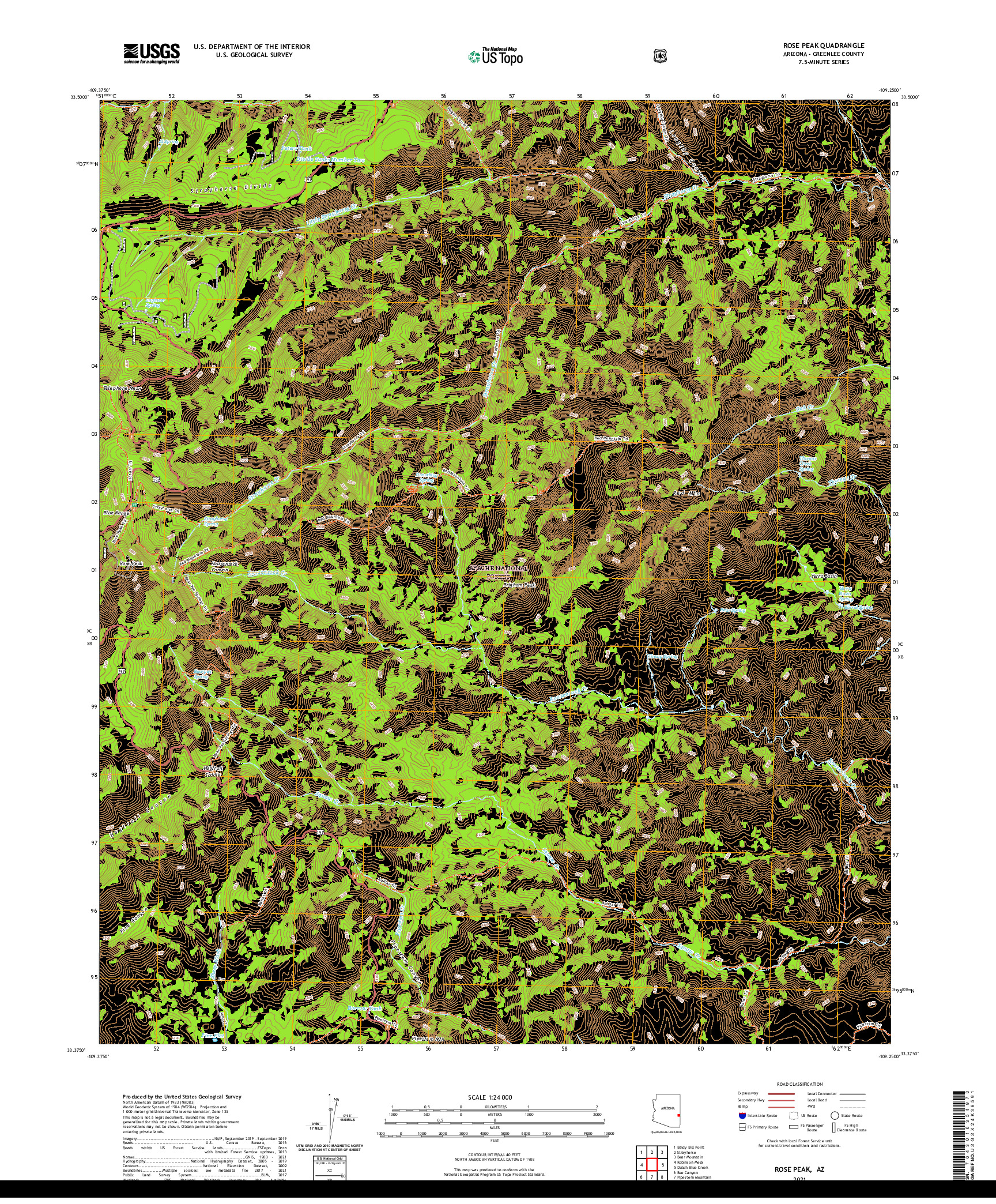 US TOPO 7.5-MINUTE MAP FOR ROSE PEAK, AZ