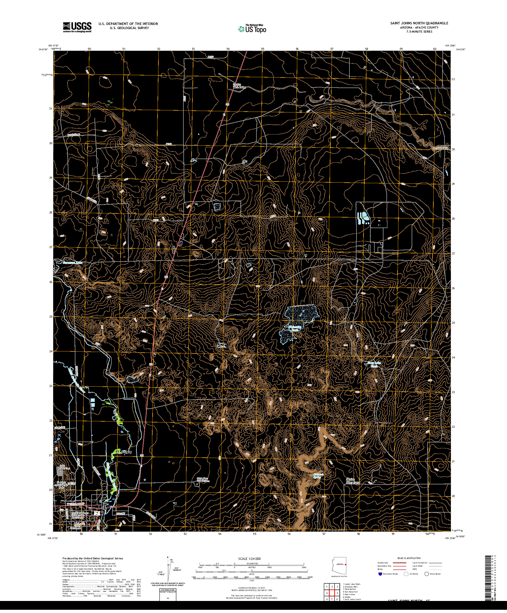 US TOPO 7.5-MINUTE MAP FOR SAINT JOHNS NORTH, AZ