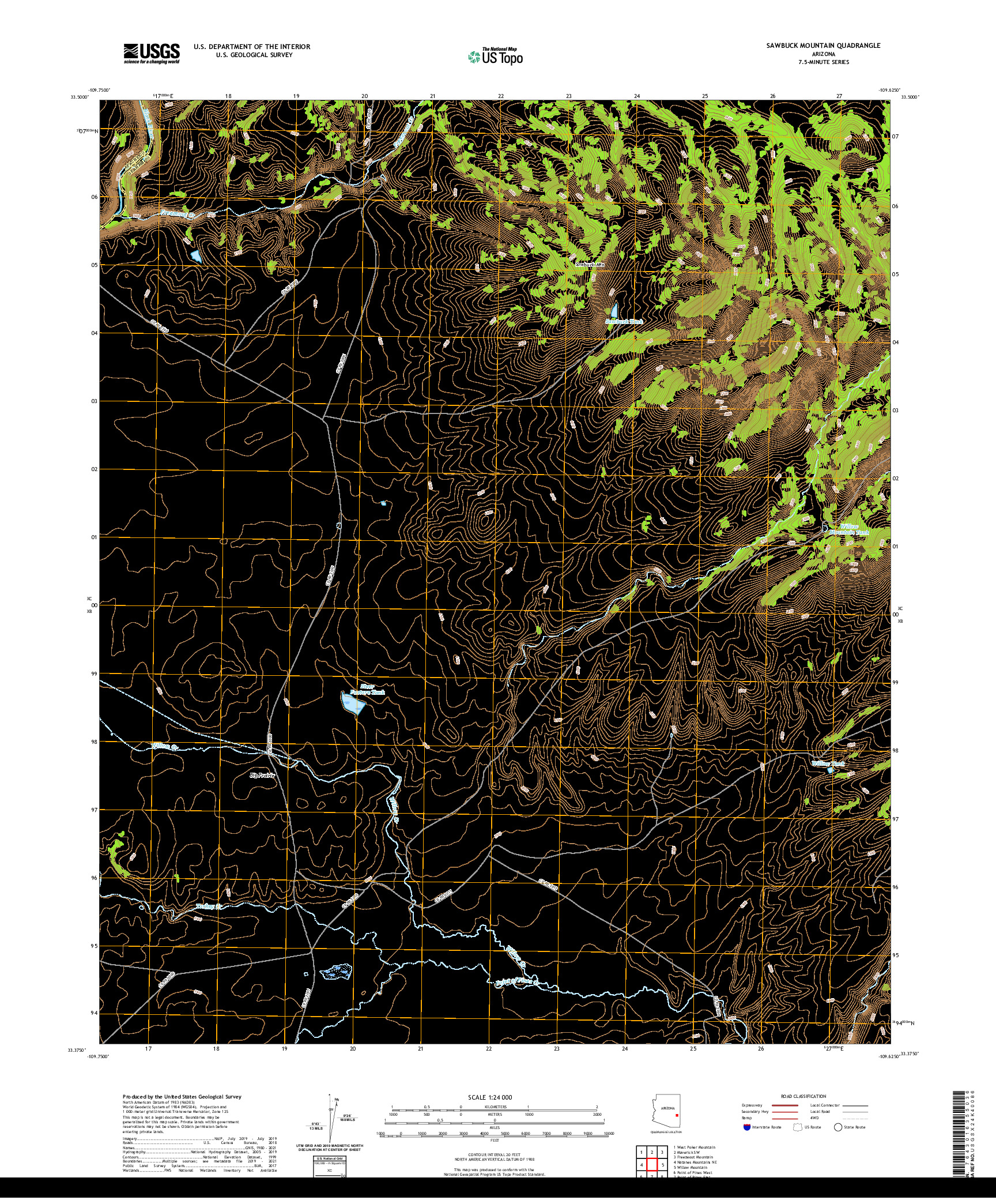 US TOPO 7.5-MINUTE MAP FOR SAWBUCK MOUNTAIN, AZ