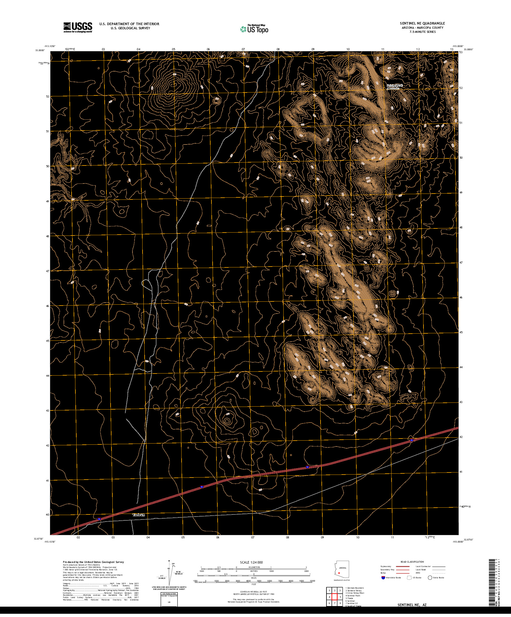 US TOPO 7.5-MINUTE MAP FOR SENTINEL NE, AZ