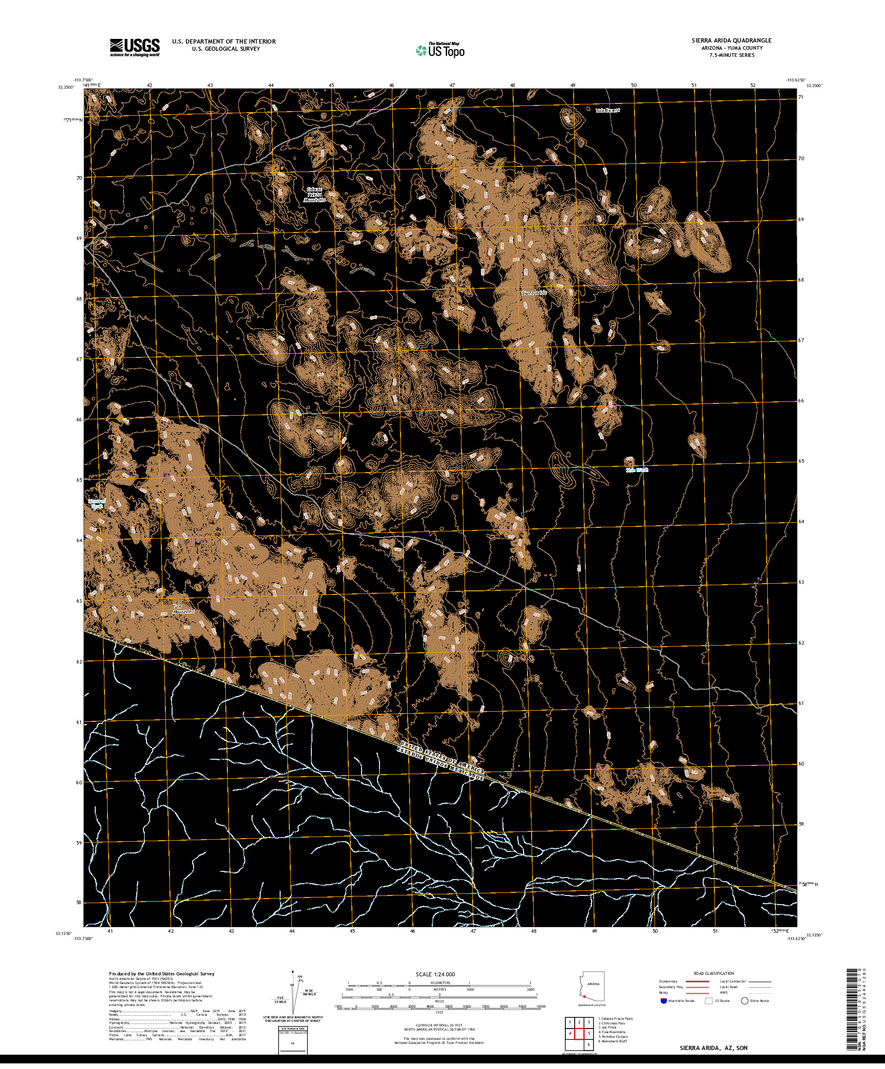 USGS US TOPO 7.5-MINUTE MAP FOR SIERRA ARIDA, AZ,SON 2021